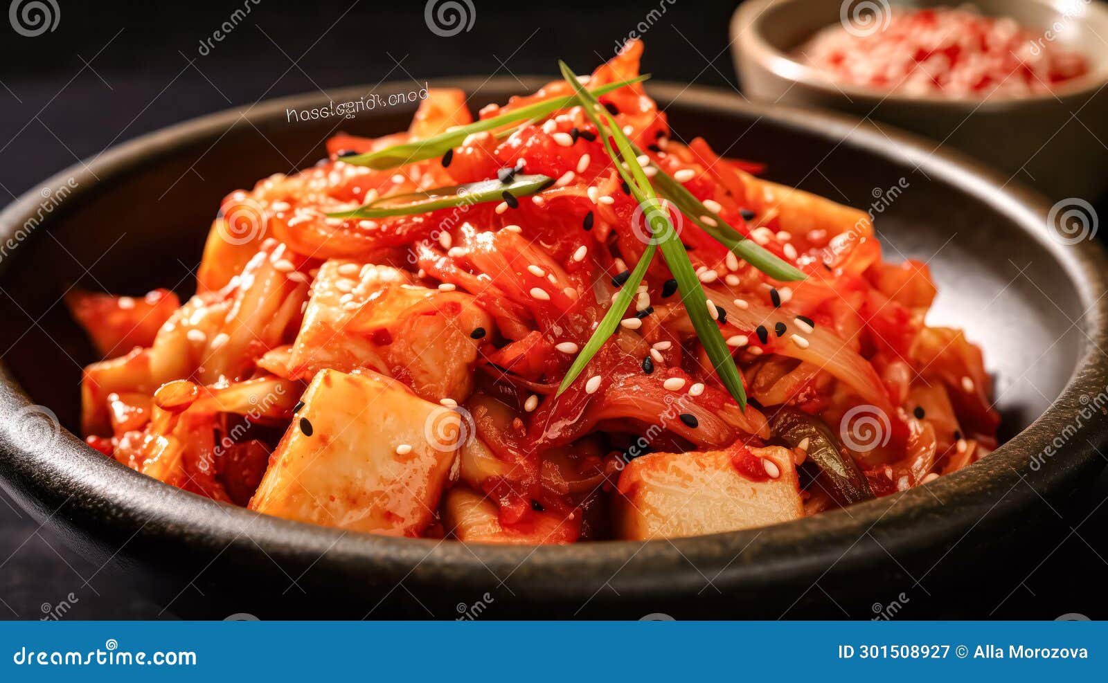 Kimchi, a Korean Delight, Adorned with Pickled Vegetables and Red