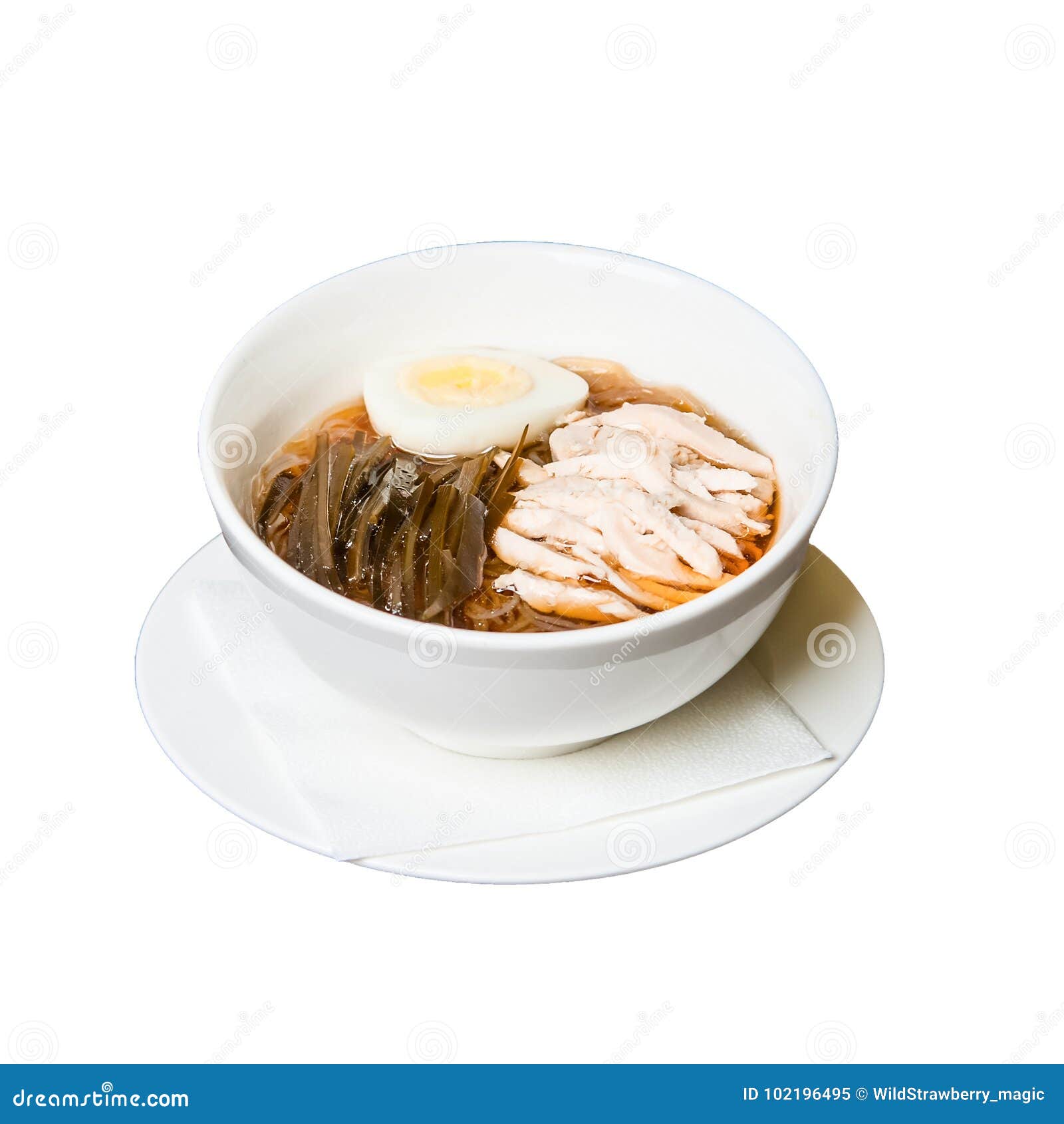 Kimchi , Ramen, Soup in a White Bowl Isolated. Stock Image - Image of
