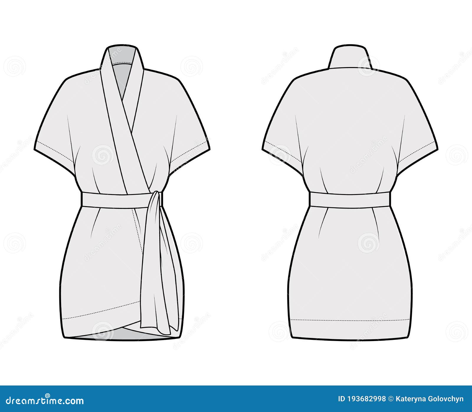 Download Kimono Technical Fashion Illustration With Relaxed Fit Short Batwing Sleeves Belt At The Waist Above The Knee Length Stock Vector Illustration Of Fashion Girl 193682998