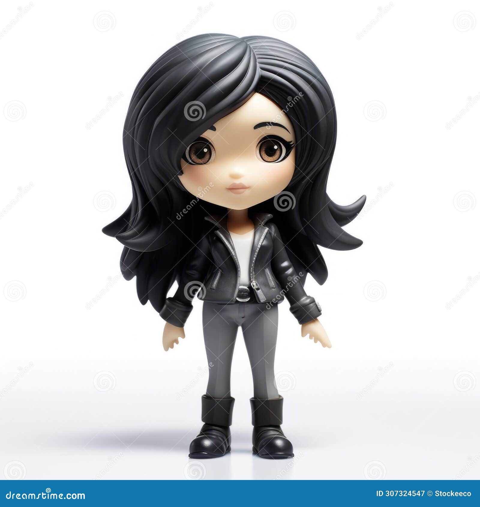 kawaii chic cartoon female figurine with long black hair