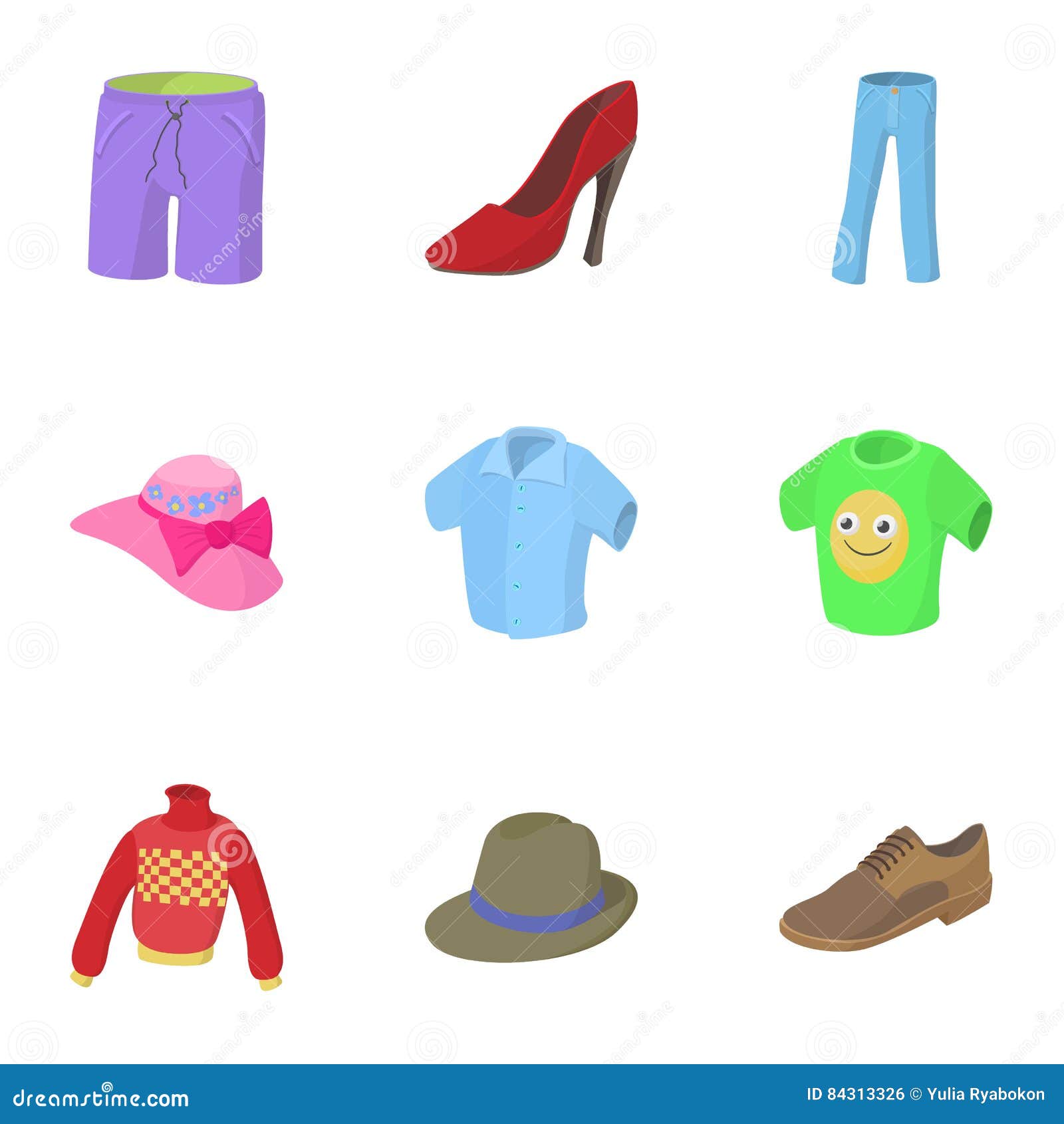 Kind of Clothing Icons Set, Cartoon Style Stock Vector - Illustration ...