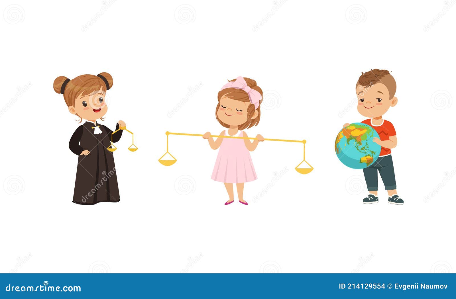 Kind and Fair Little Girl and Boy Character Playing Law Holding Balance  Vector Illustration Set Stock Vector - Illustration of character, young:  214129554