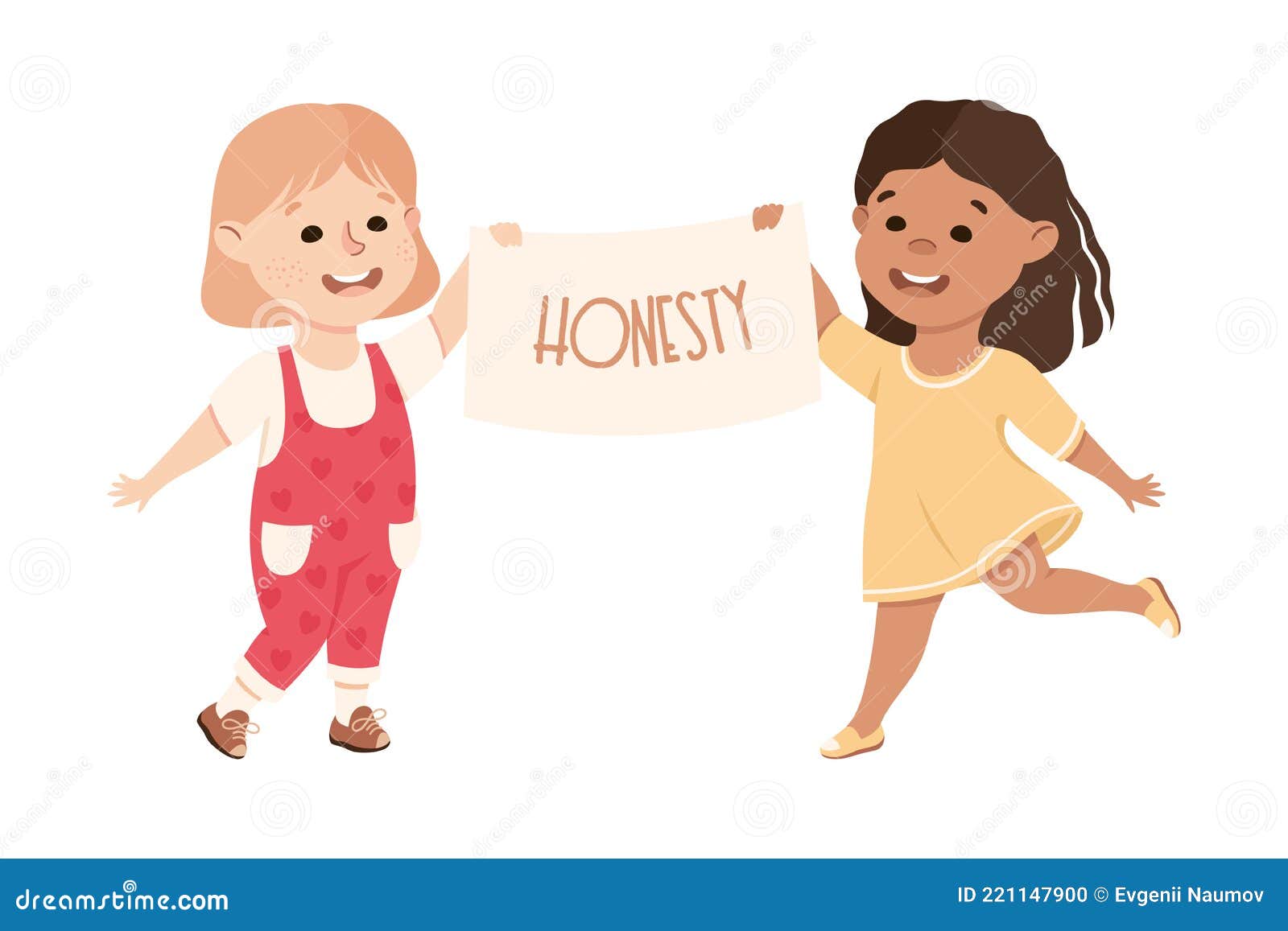 kind and fair little girls holding placard with honesty word on it  