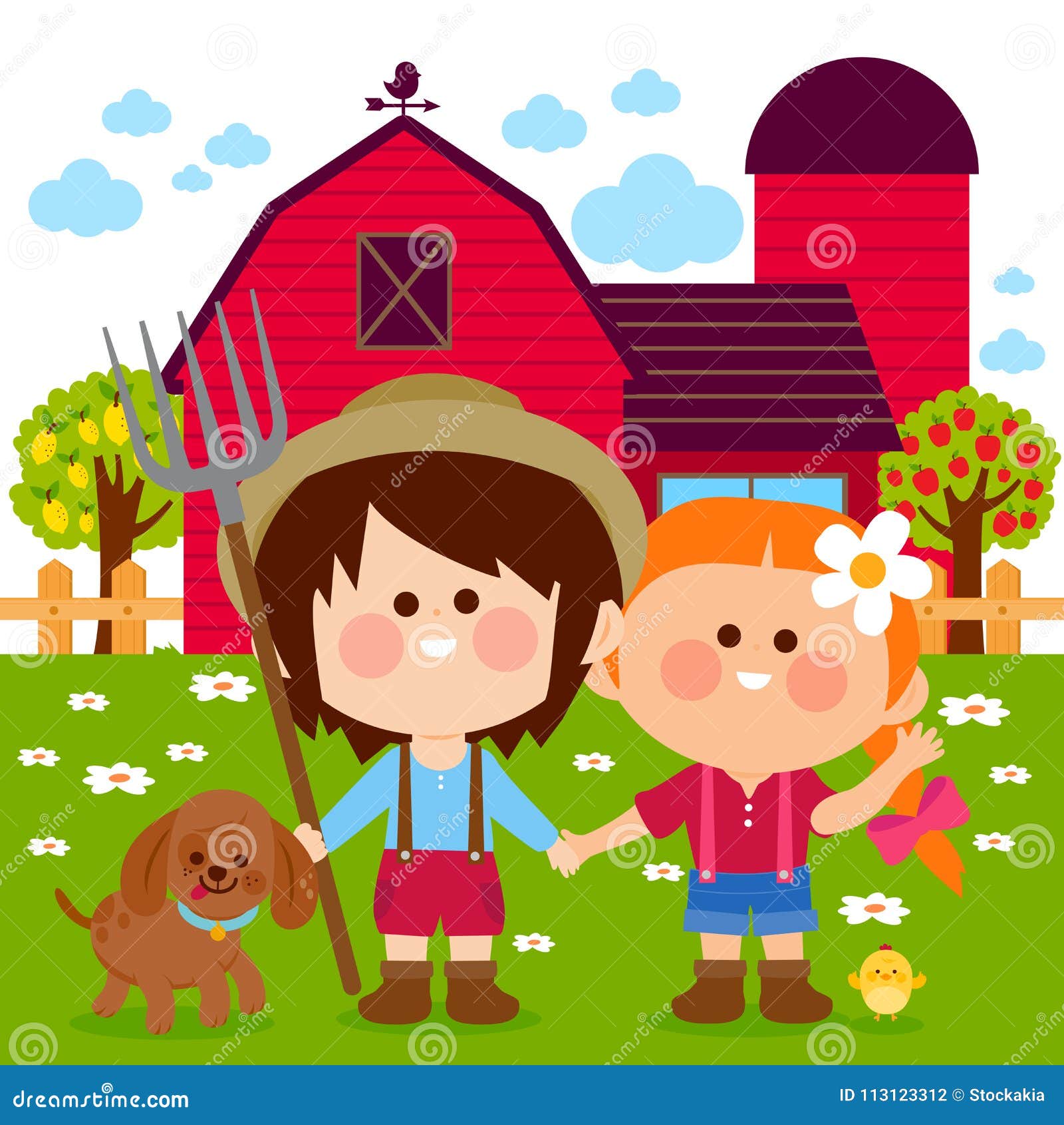 Kinder Am Bauernhof Vektor Abbildung Illustration Von Bauernhof