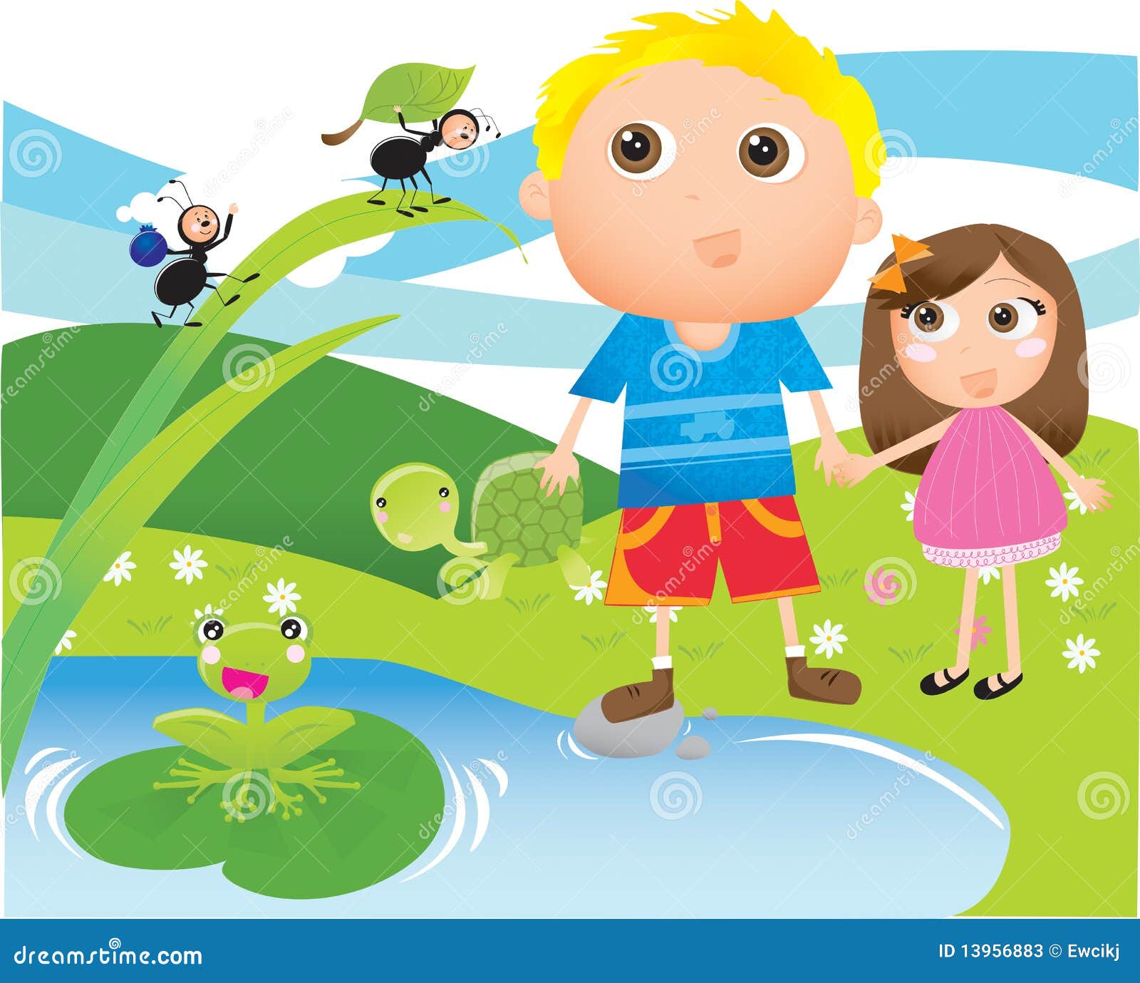 Kinder in Dem See/dem Teich Stock Abbildung Illustration von zicklein