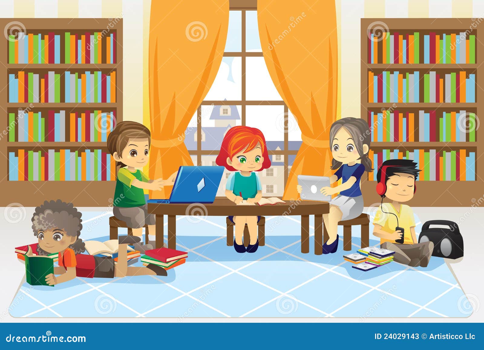 Kinder in der Bibliothek vektor abbildung. Illustration von ausbildung
