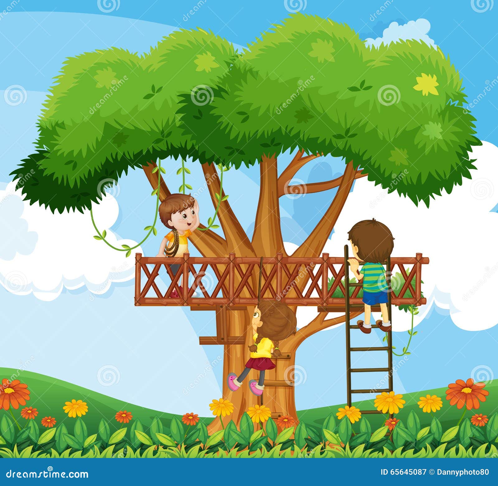 Kinder Die Oben Den Baum Im Garten Klettern Vektor Abbildung Illustration Von Garten Kinder