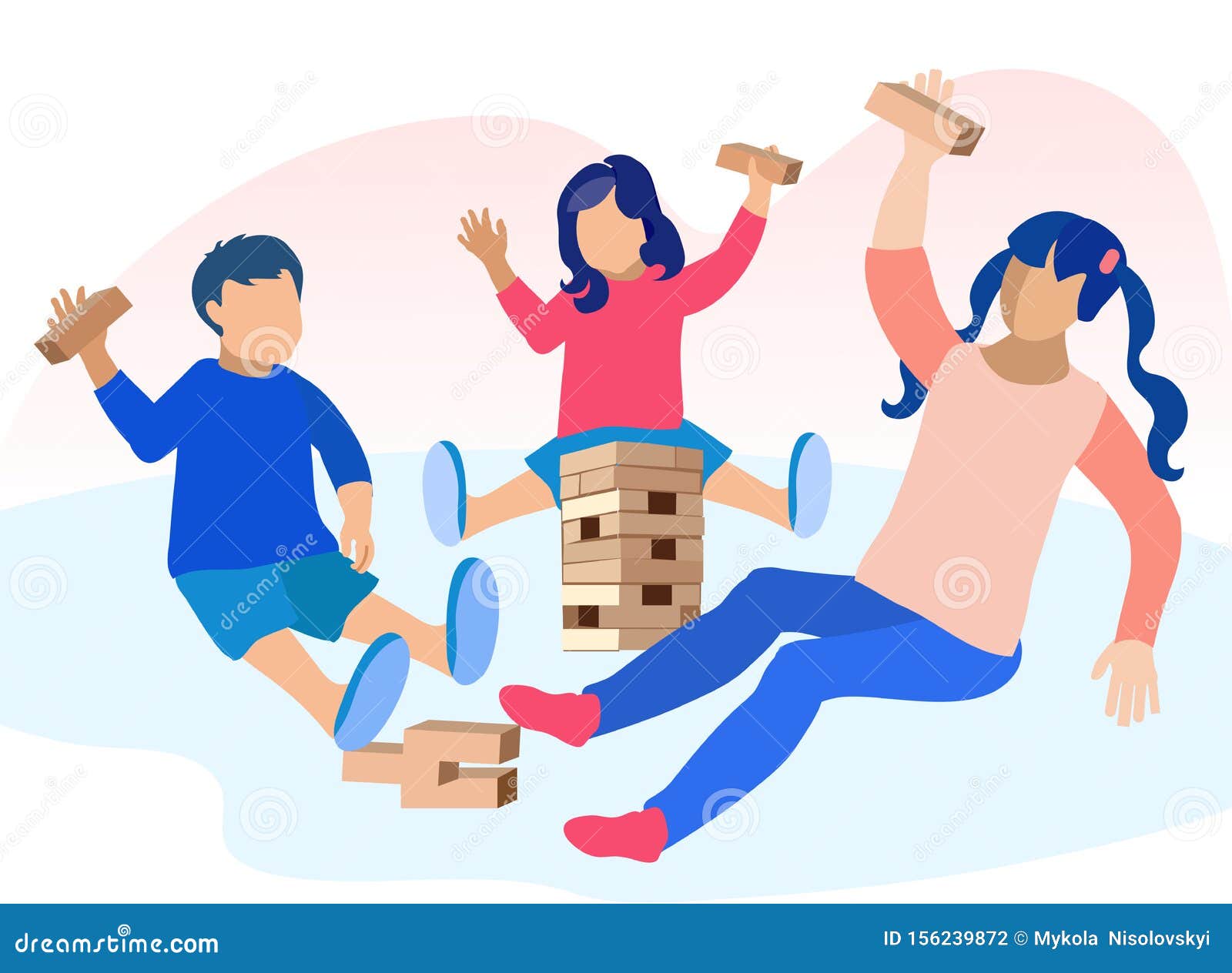 Kinder Spielen Tower Risiko Spiel Mit Bausteinbau Vektor Abbildung Illustration Von Leute Kindheit 156239872