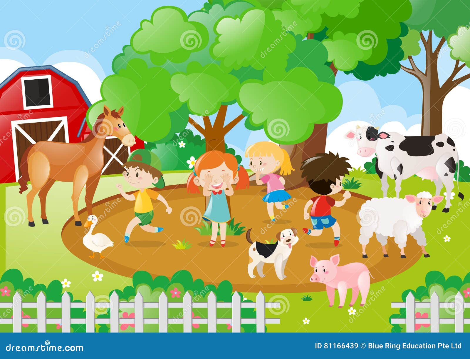 Kinder Und Vieh Im Bauernhof Vektor Abbildung Illustration Von Bauernhof Kinder