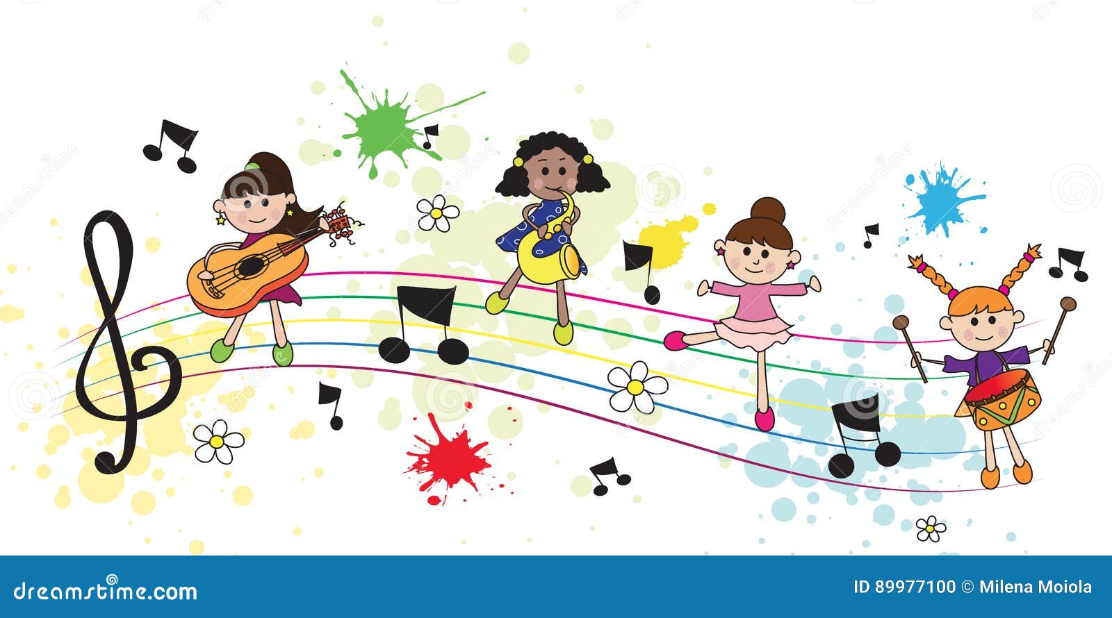 Kinderen en muziek stock Illustration of instrument -