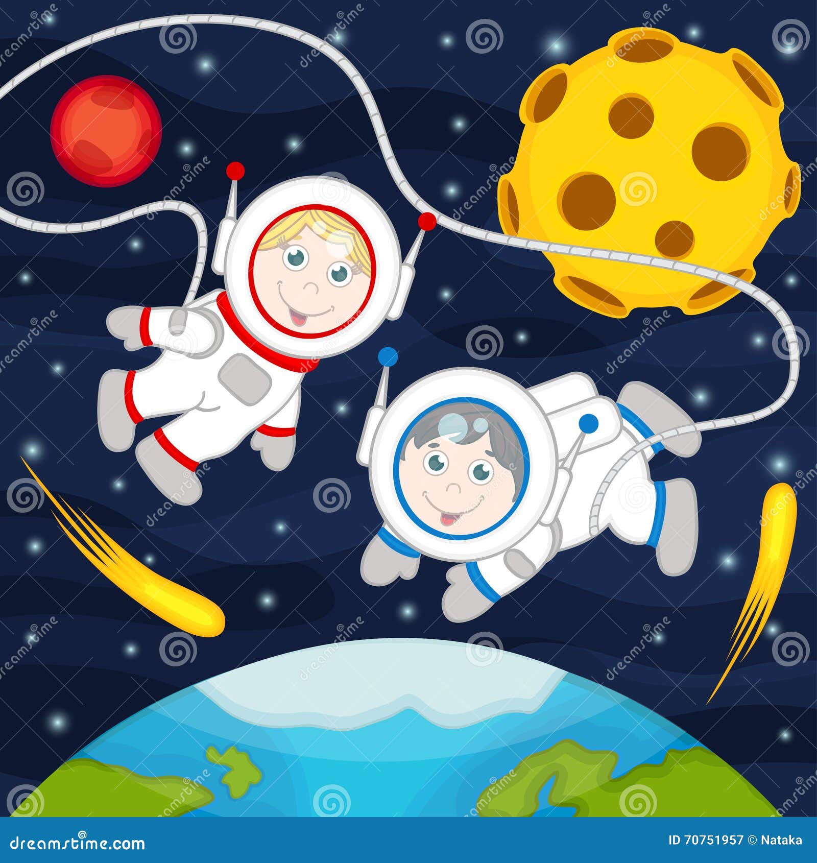 acuut Beweging Klas Kinderen in ruimte vector illustratie. Illustration of planeet - 70751957