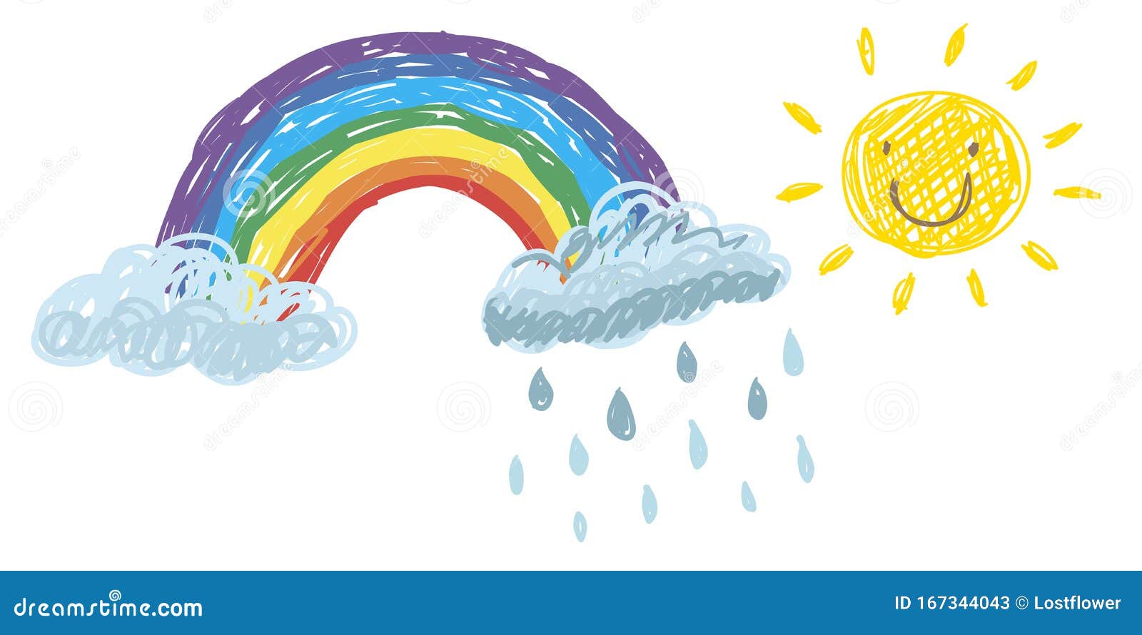 Rainbow Vector Illustration. Kindergarten Cartoon Kids Drawing for Little  Children. Stock Vector - Illustration of crayon, curve: 167344043