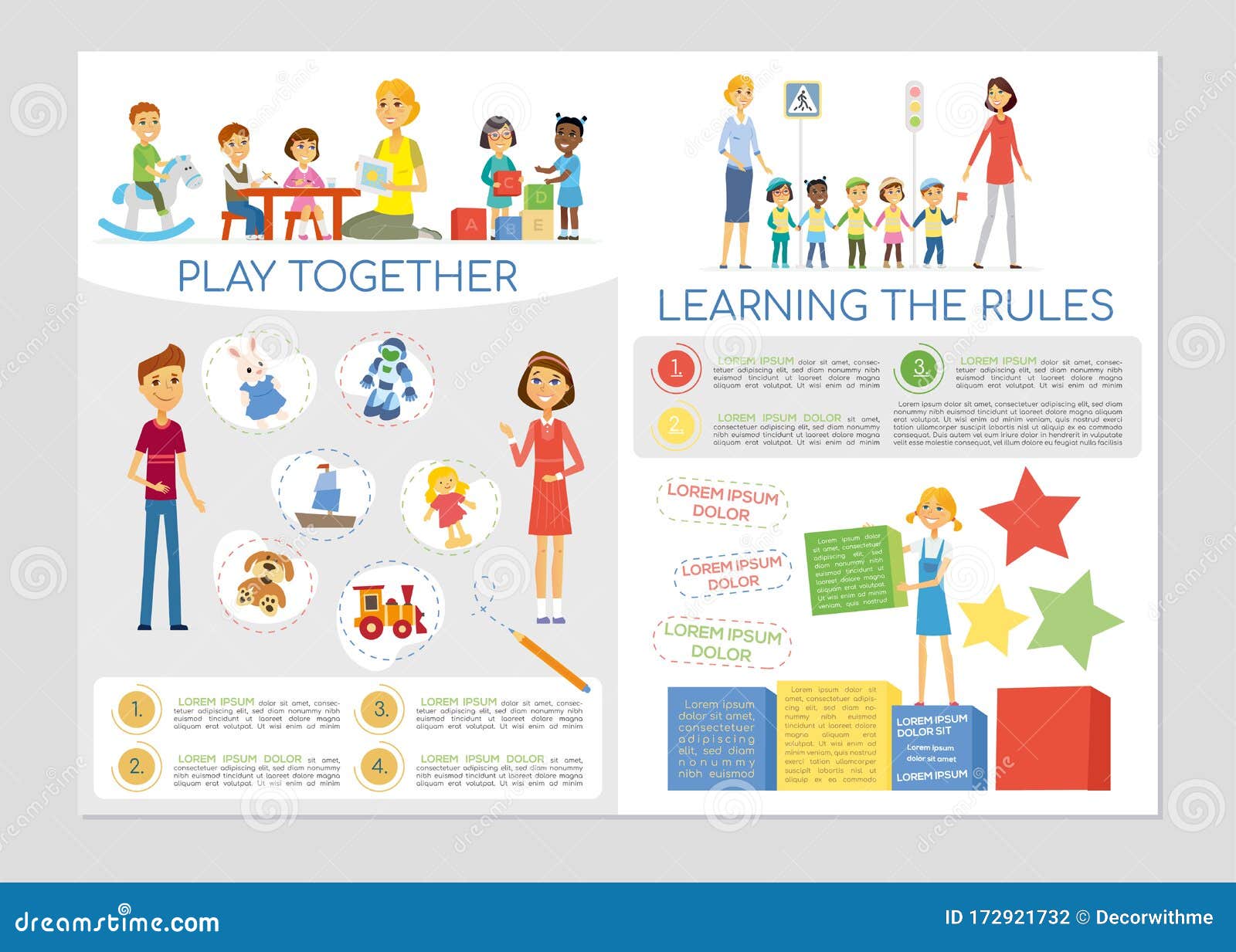 Kindergarten Class and Students - Colorful Vector Brochure Inside Kindergarten Flyer Template