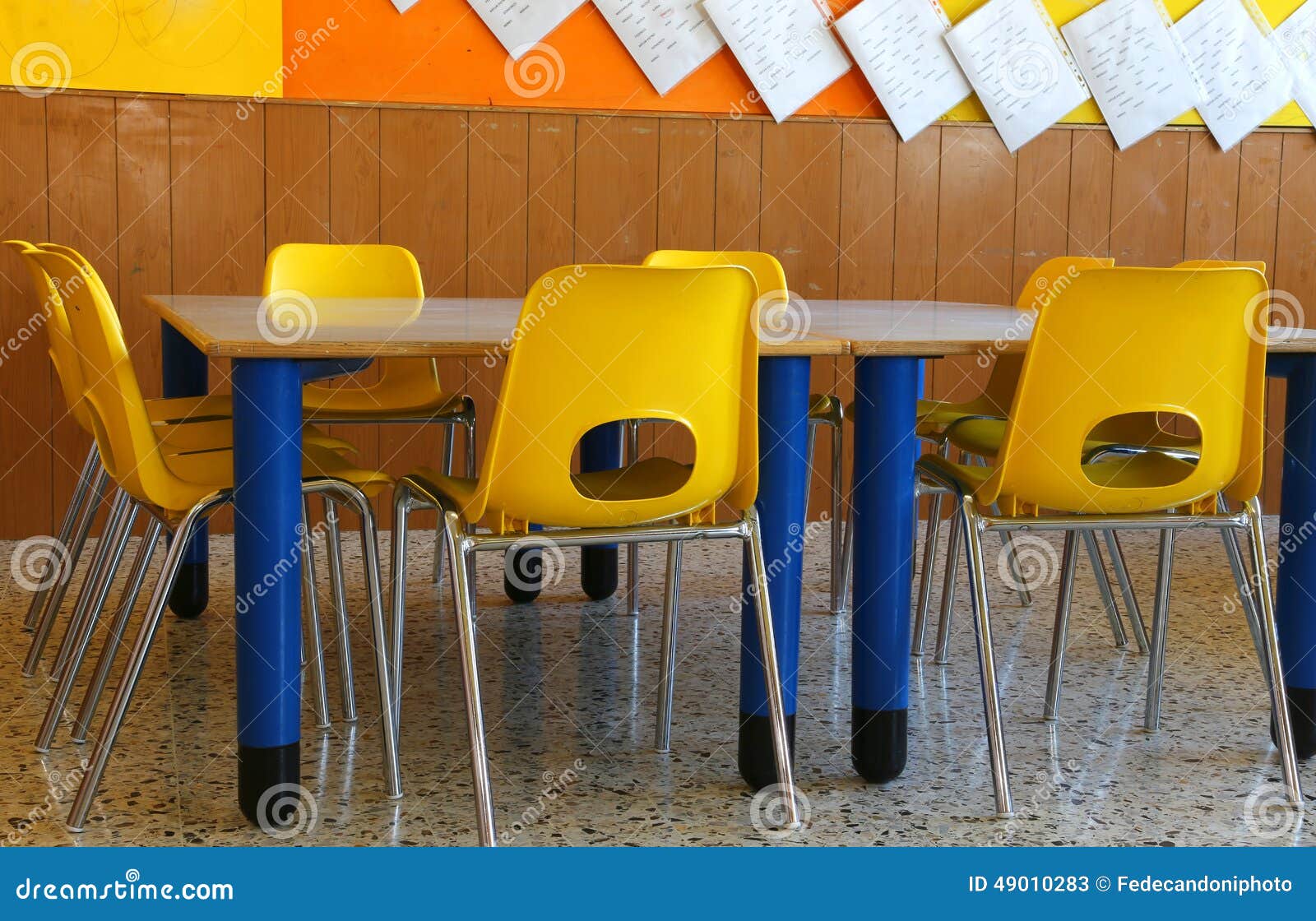 Kindergarten Classroom with Chairs and Table Stock Image Image of