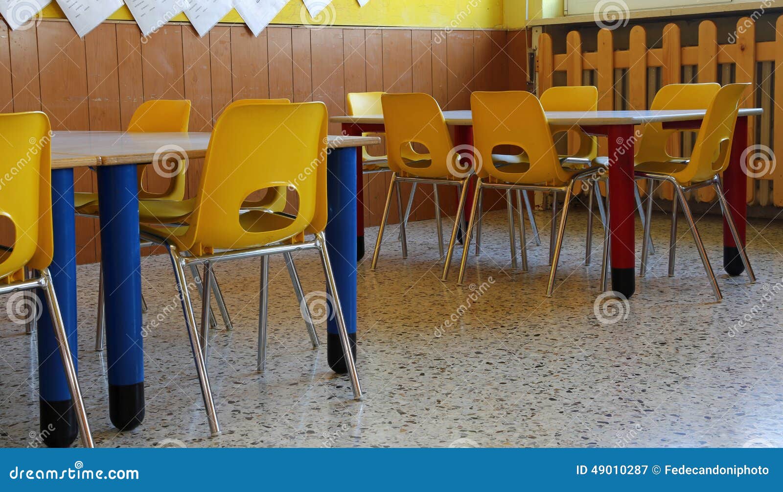 Kindergarten Classroom with Chairs and Table Stock Image Image of