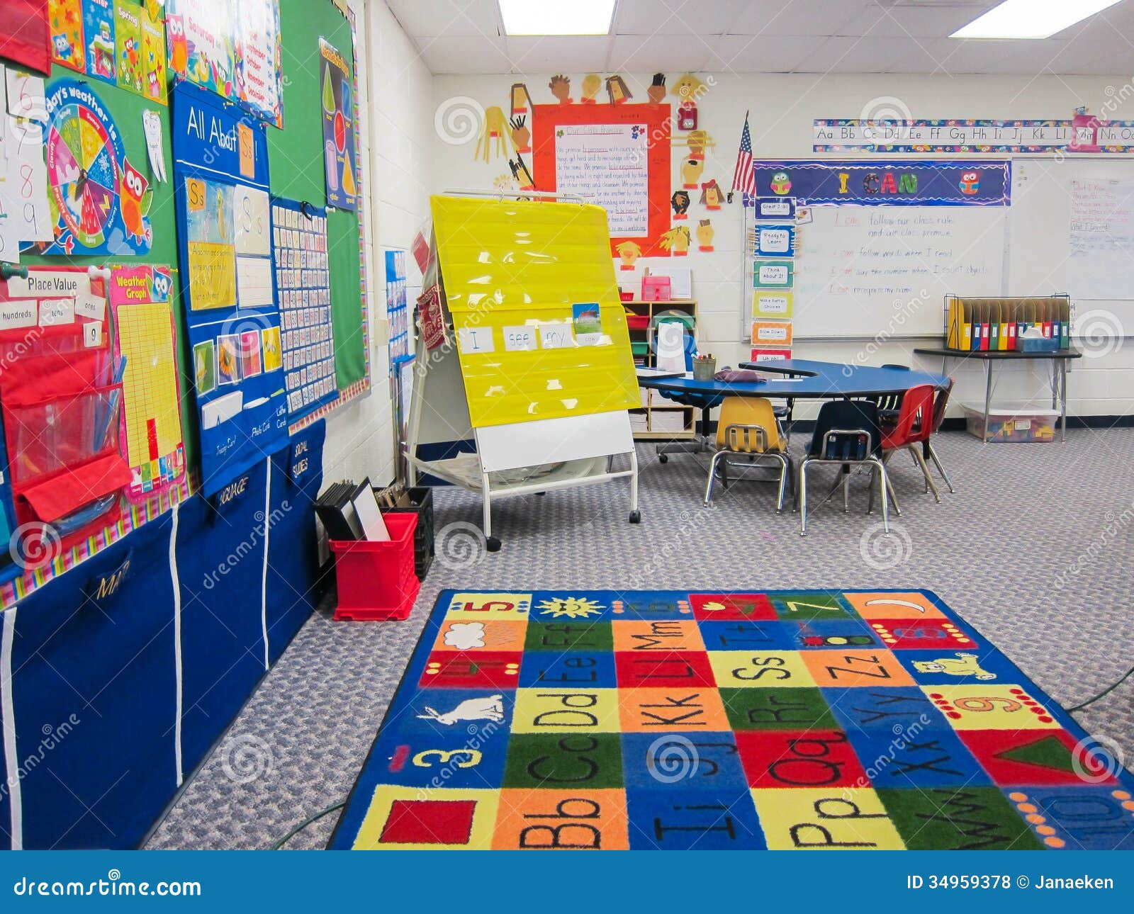 colorful and organized kindergarten classroom