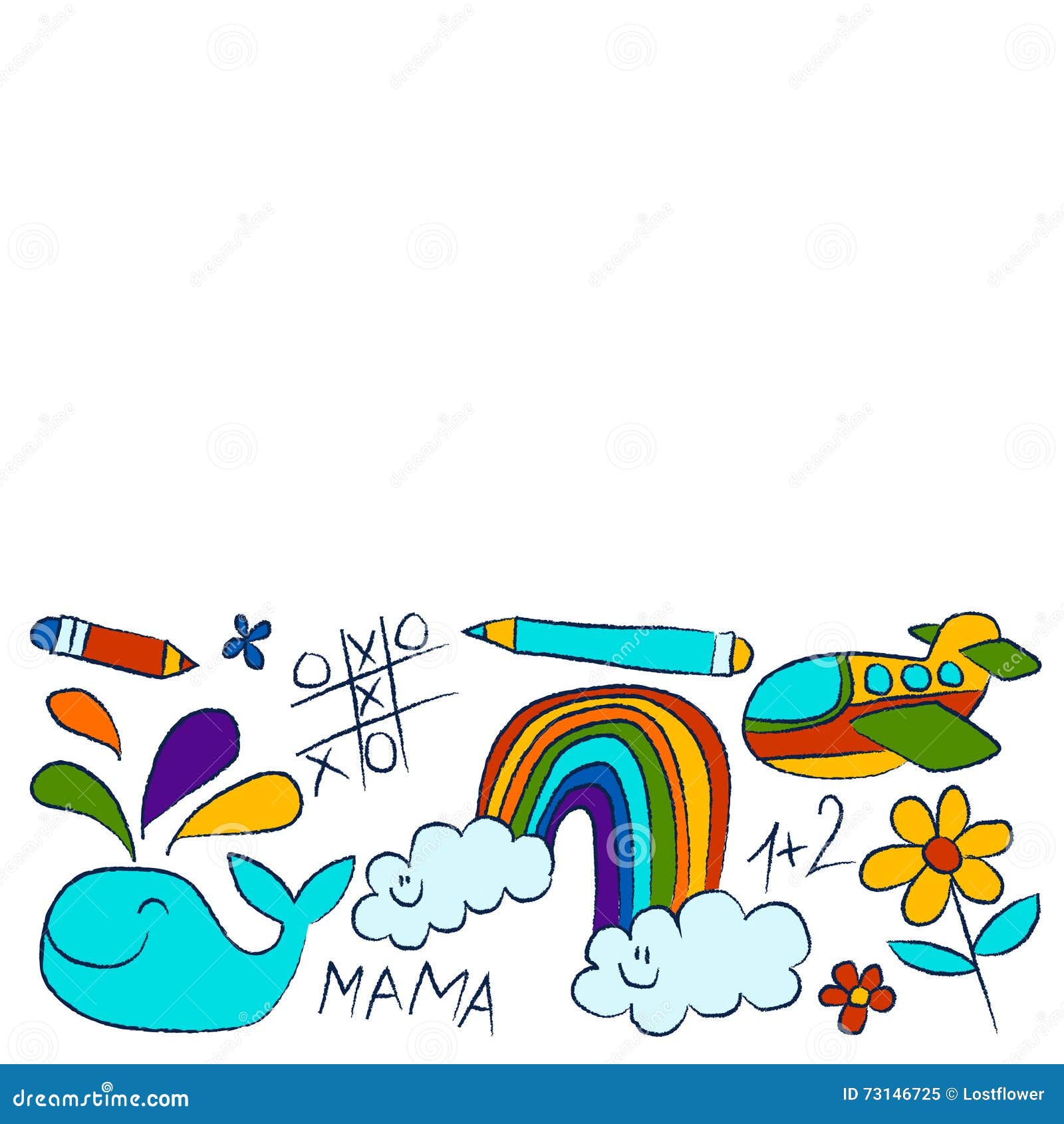 Kindergarten Doodle Pictures On White Background Stock Vector