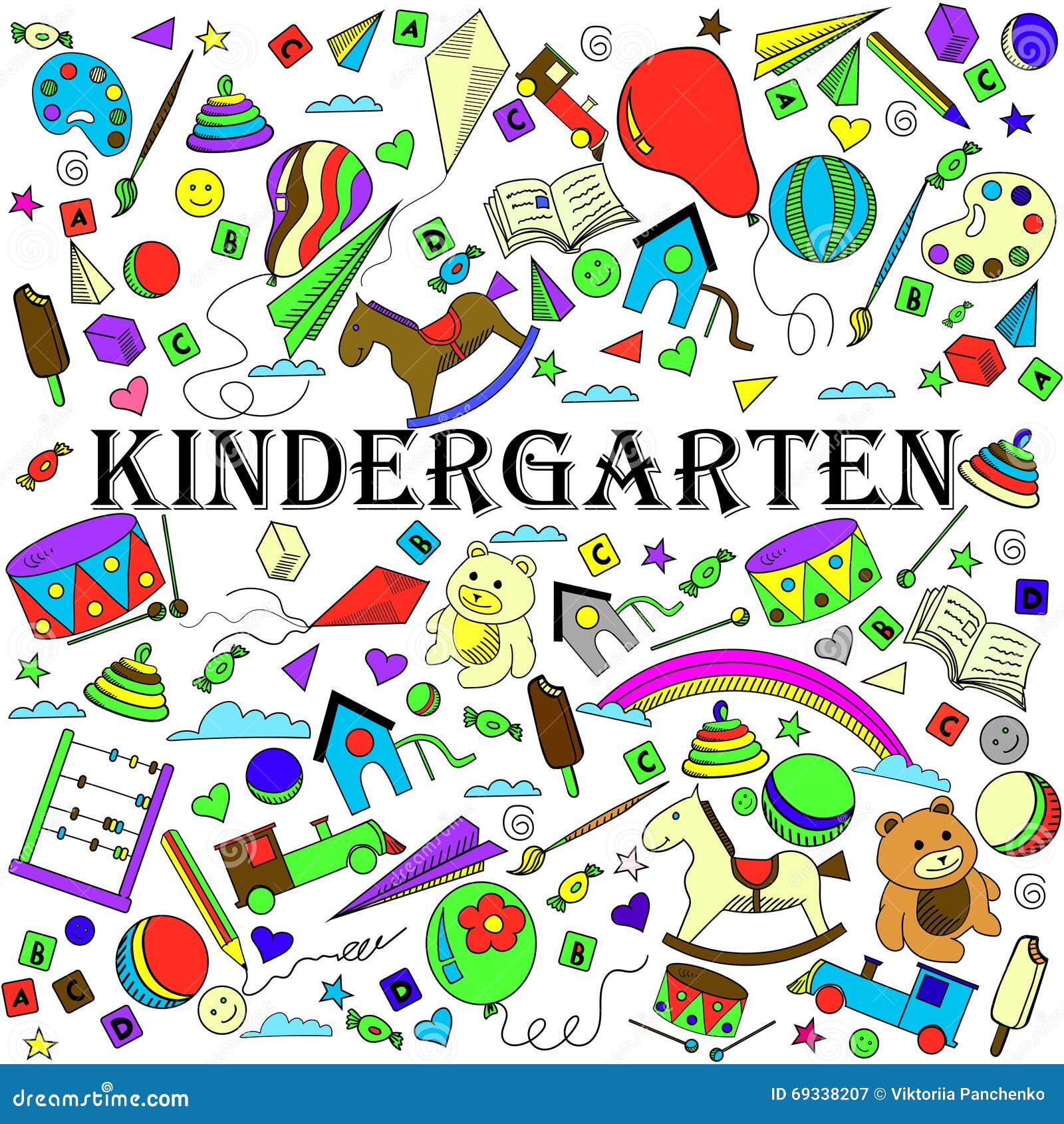 Kindergarten Line Art Design Vector Illustration Stock Vector