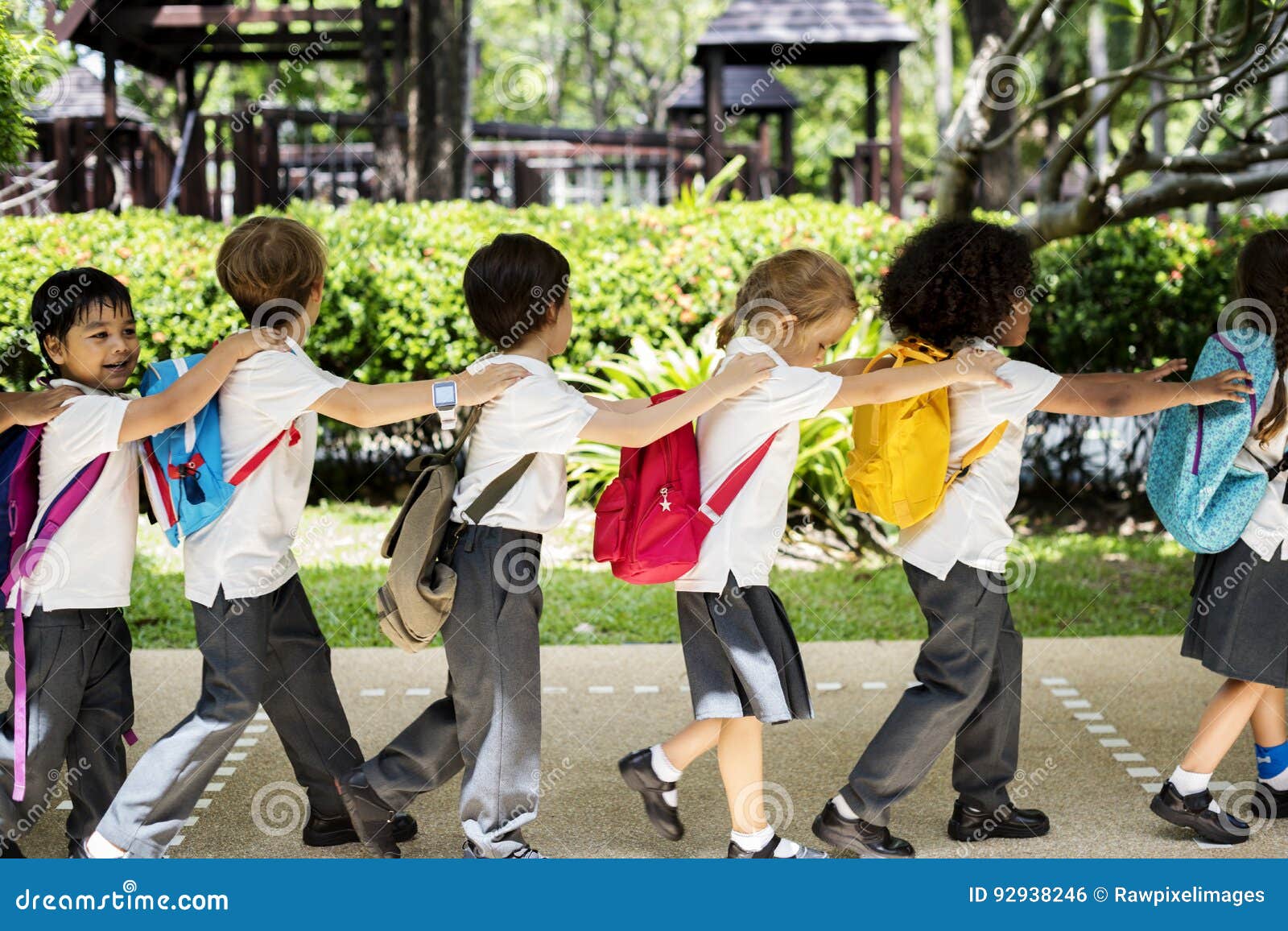 Kindergarten Students Walking Together In School Stock Photo Image Of