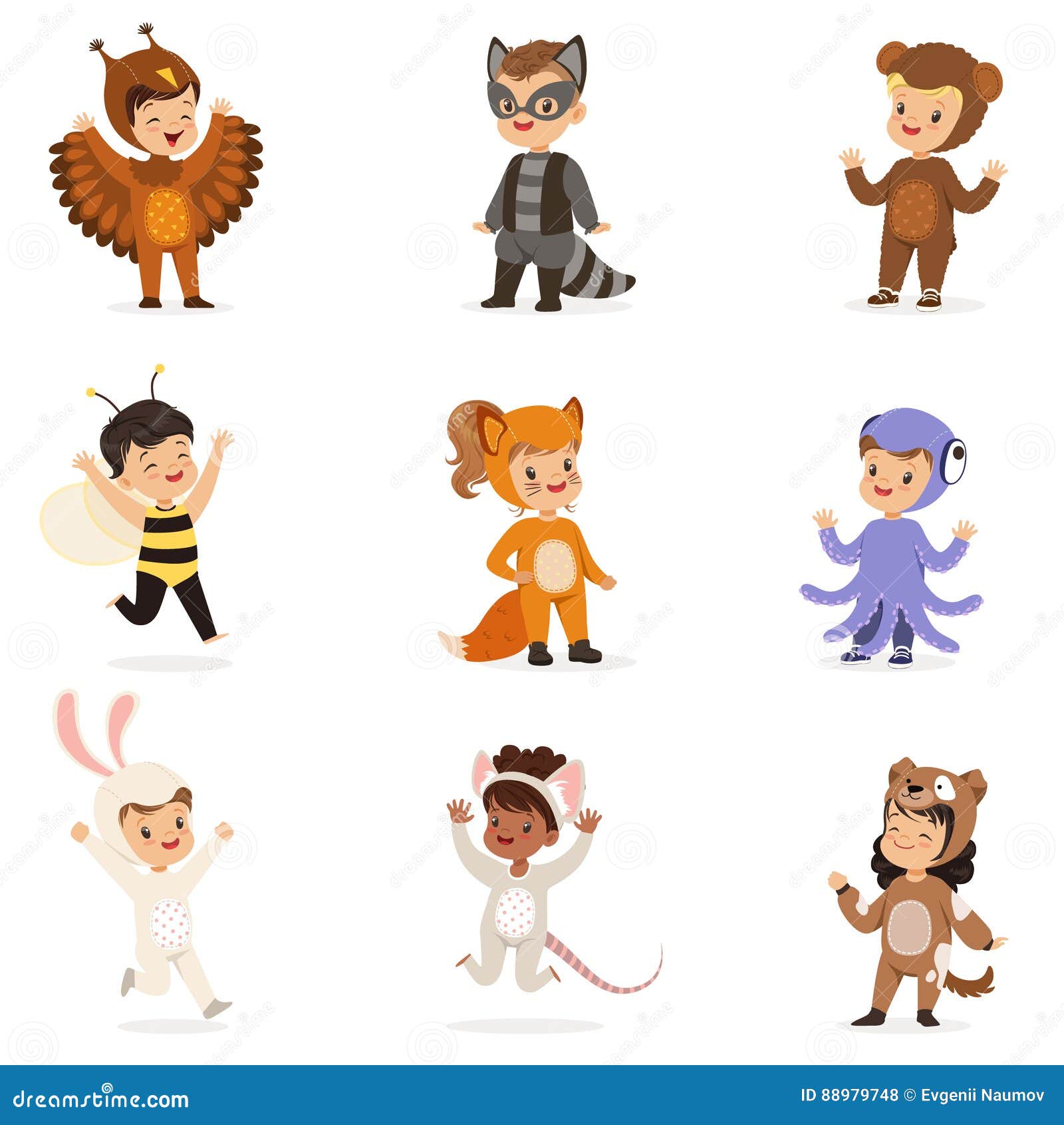 kinds in animal costume disguise happy and ready for halloween masquerade party set of cute disguised infants