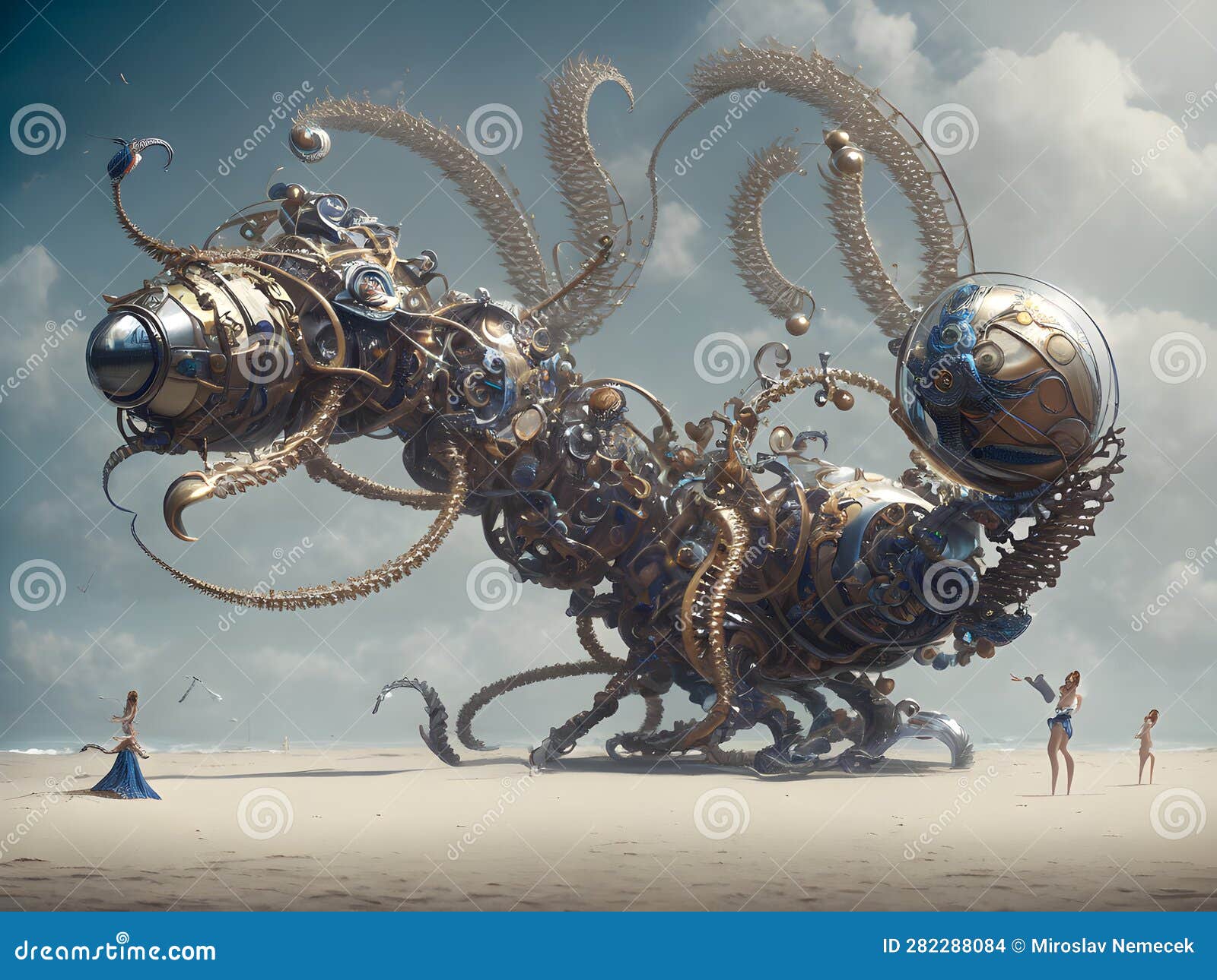 Sculpture Propelled by Wind on Beach, Generative AI