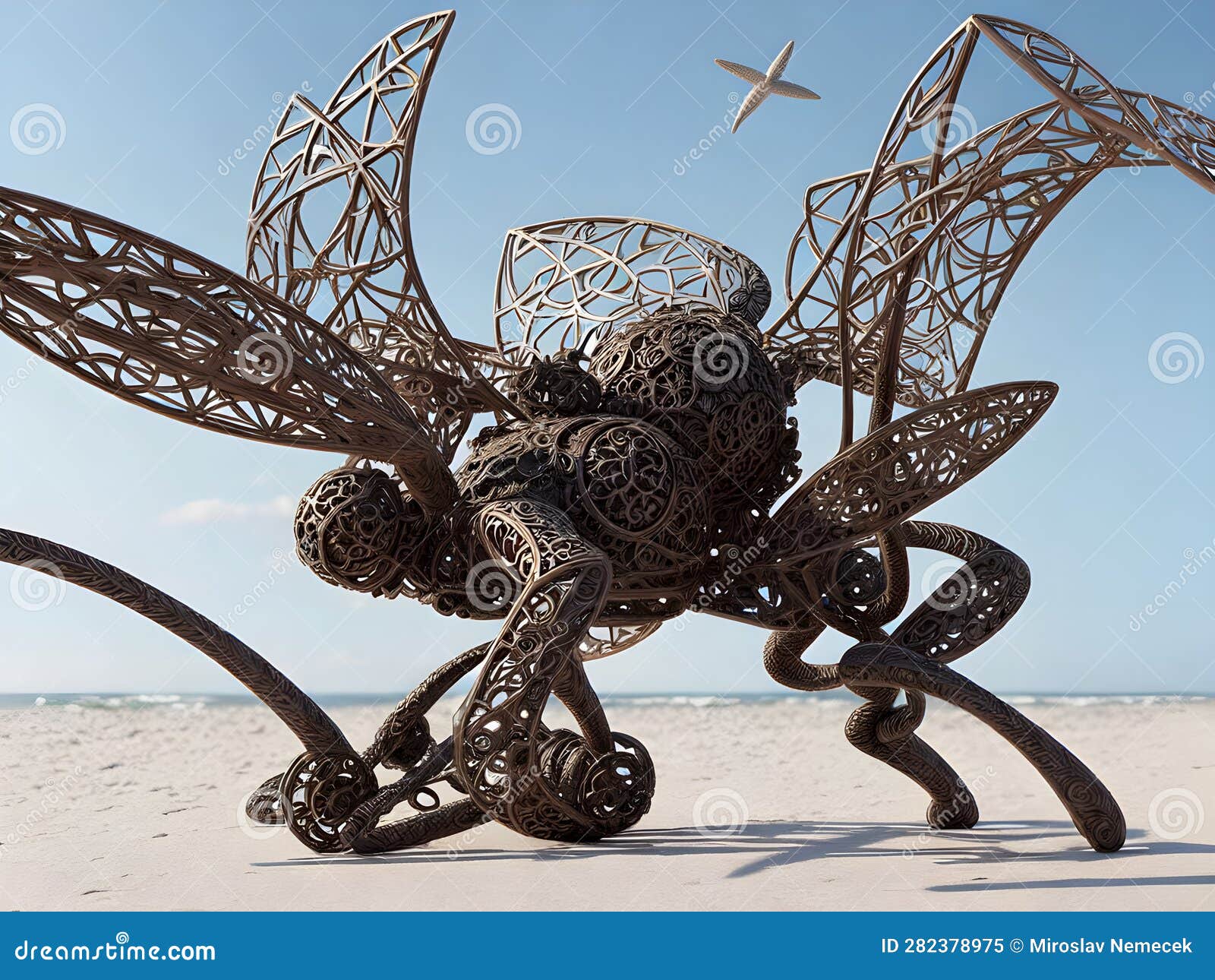 Sculpture Propelled by Wind on Beach, Generative AI
