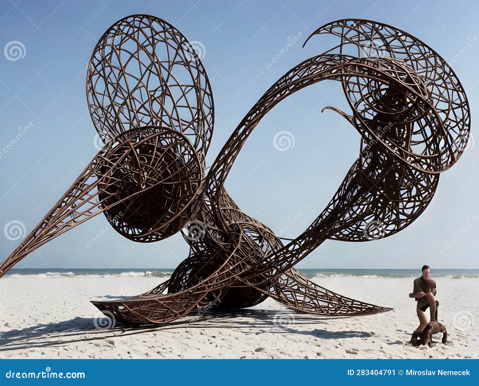 Sculpture Propelled by Wind on Beach, Generative AI