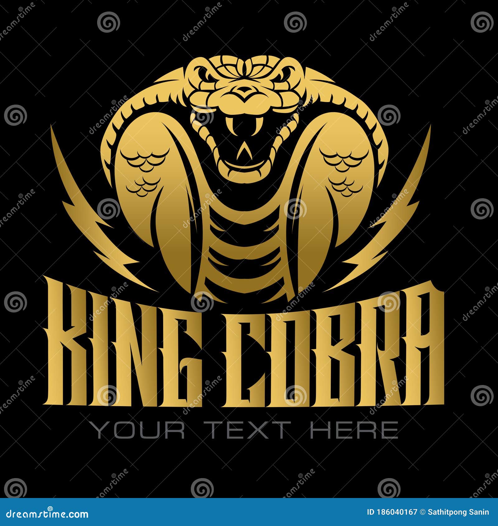 King Cobra Head Gold Vector Head Snake,mascot Logo on Black Background  Stock Vector - Illustration of fang, isolated: 186040167