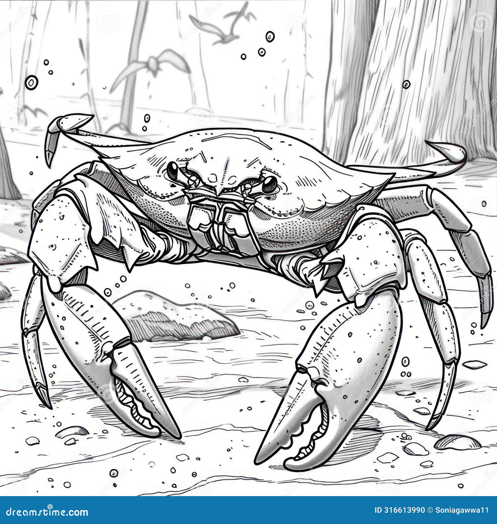 King Crab Drawing Coloring Book Page Stock Illustration - Illustration ...