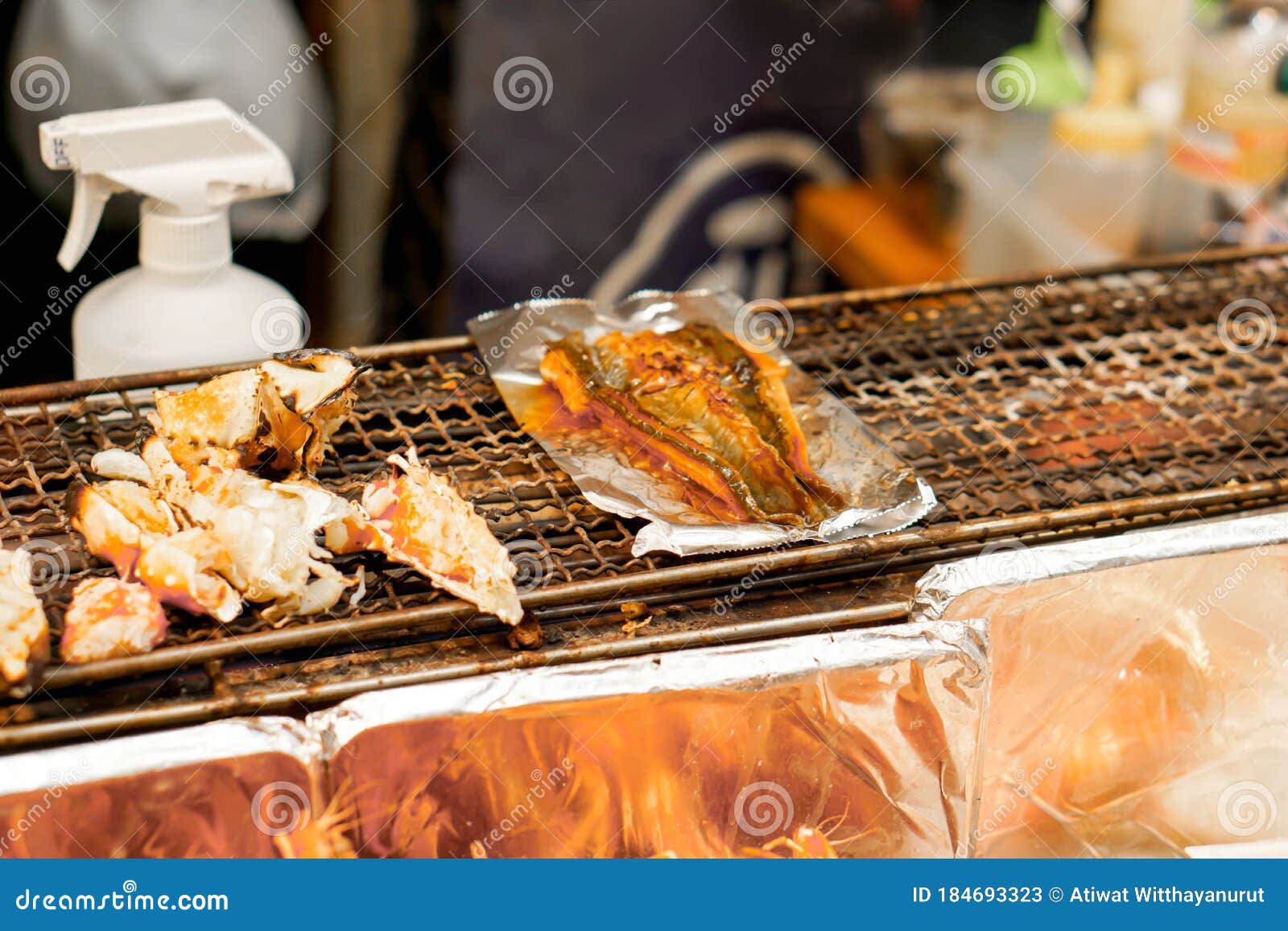 King Crab Legs And Grilled Japanese Eels Fish On Stove