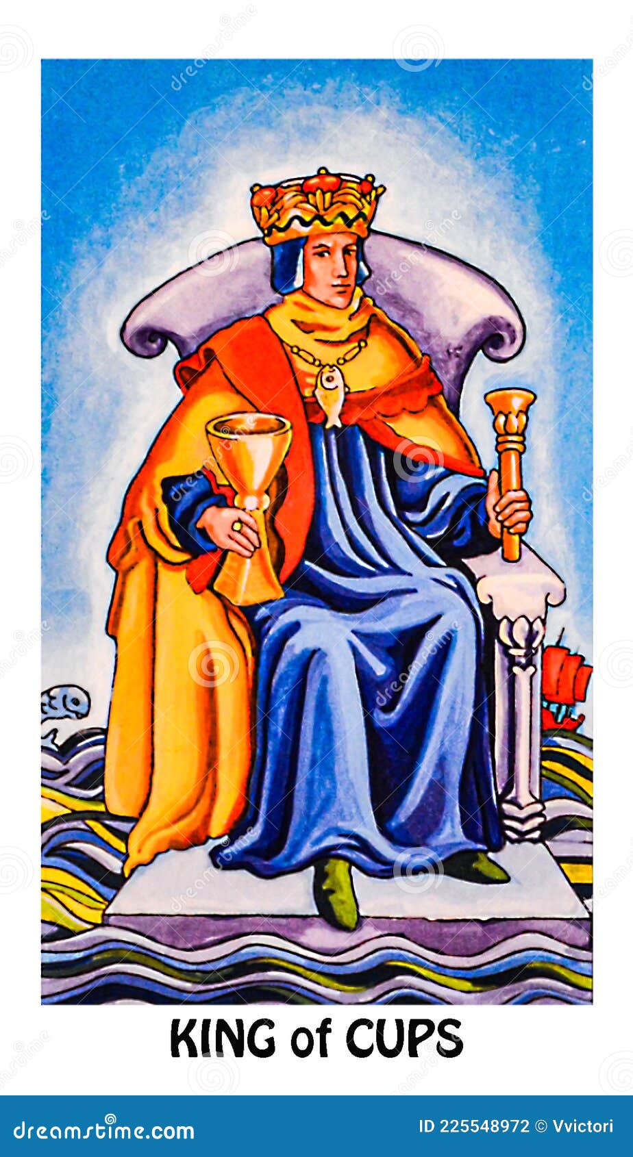King of Cups Card Caring Friendly, Loving, Sensitive Stock Illustration - Illustration of king, caring: