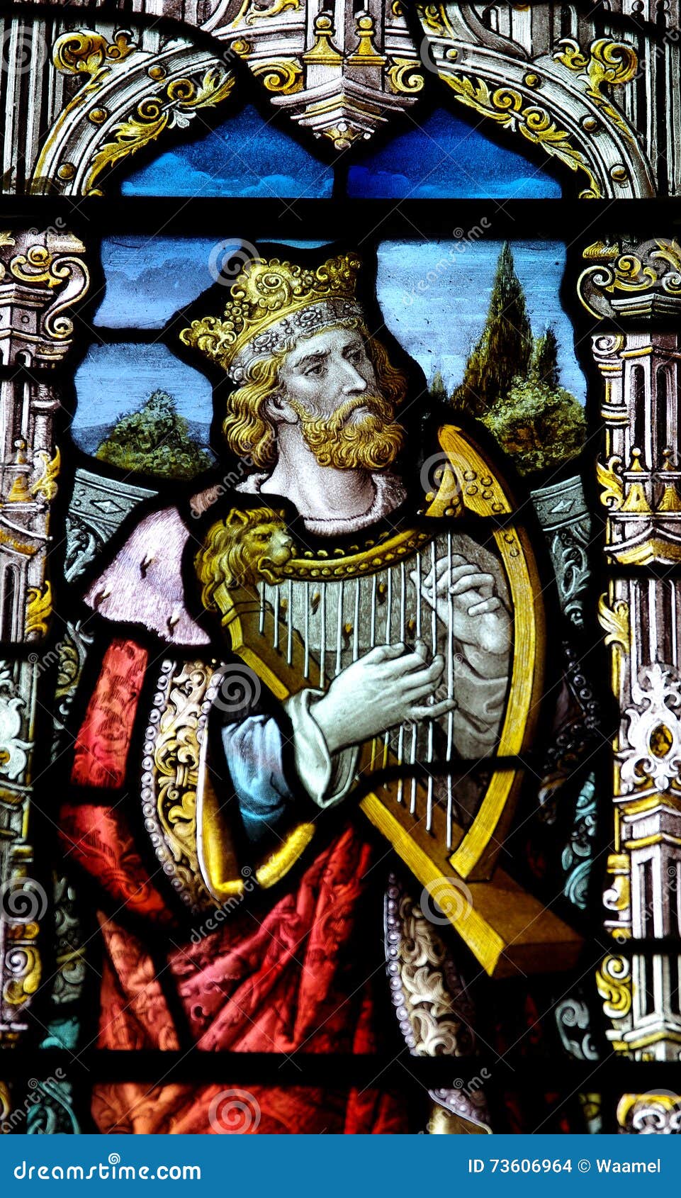 King David With Harp In Stained Glass Stock Illustration 