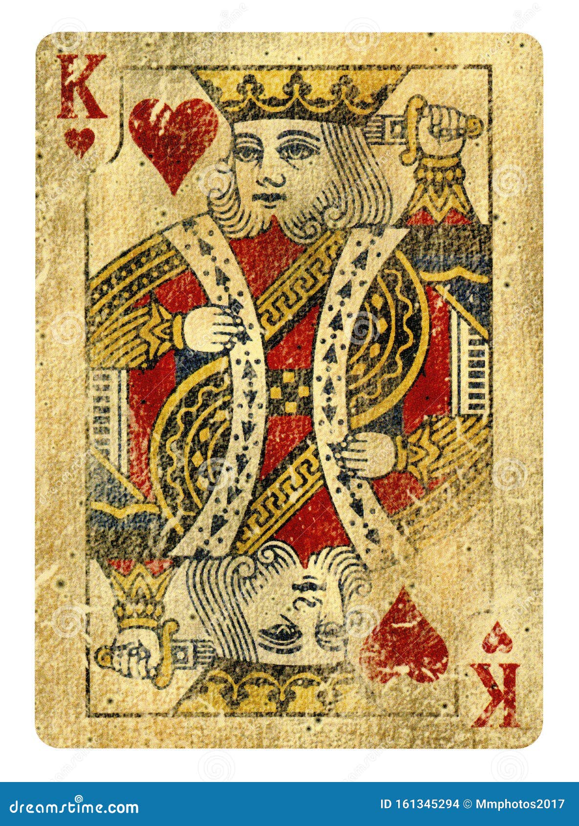 King of Hearts Vintage Playing Card Isolated on White Stock Photo