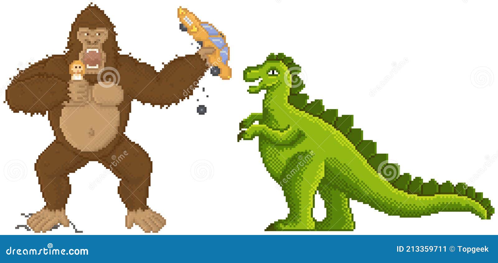 King Kong E Godzilla No Design De Jogos Em Pixelgame. Animais Pixelizados  Gigantes Atacam a Humanidade Ilustração do Vetor - Ilustração de grande,  retro: 213359711