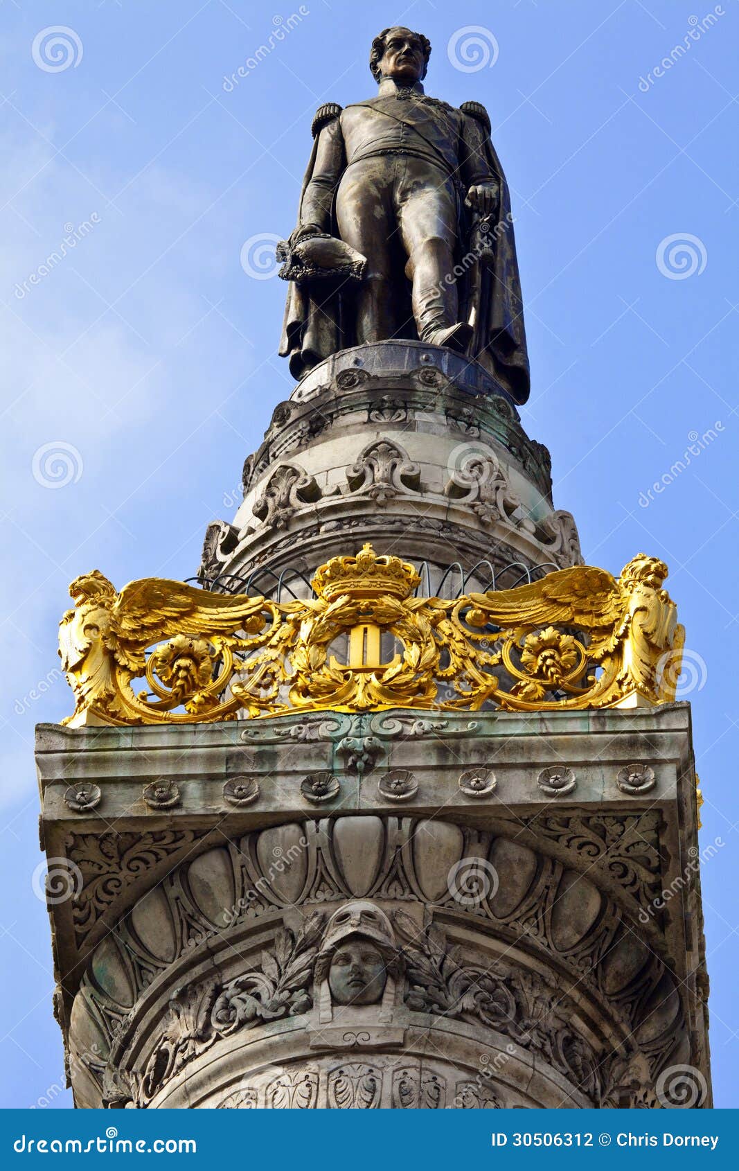 King Leopold I Statue on the Congress Column in Brussels. Stock Photo