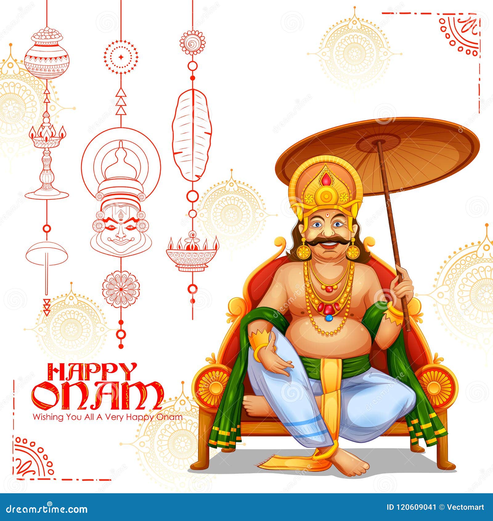 King Mahabali in Onam Background Showing Culture of Kerala Stock Vector -  Illustration of decoration, competition: 120609041