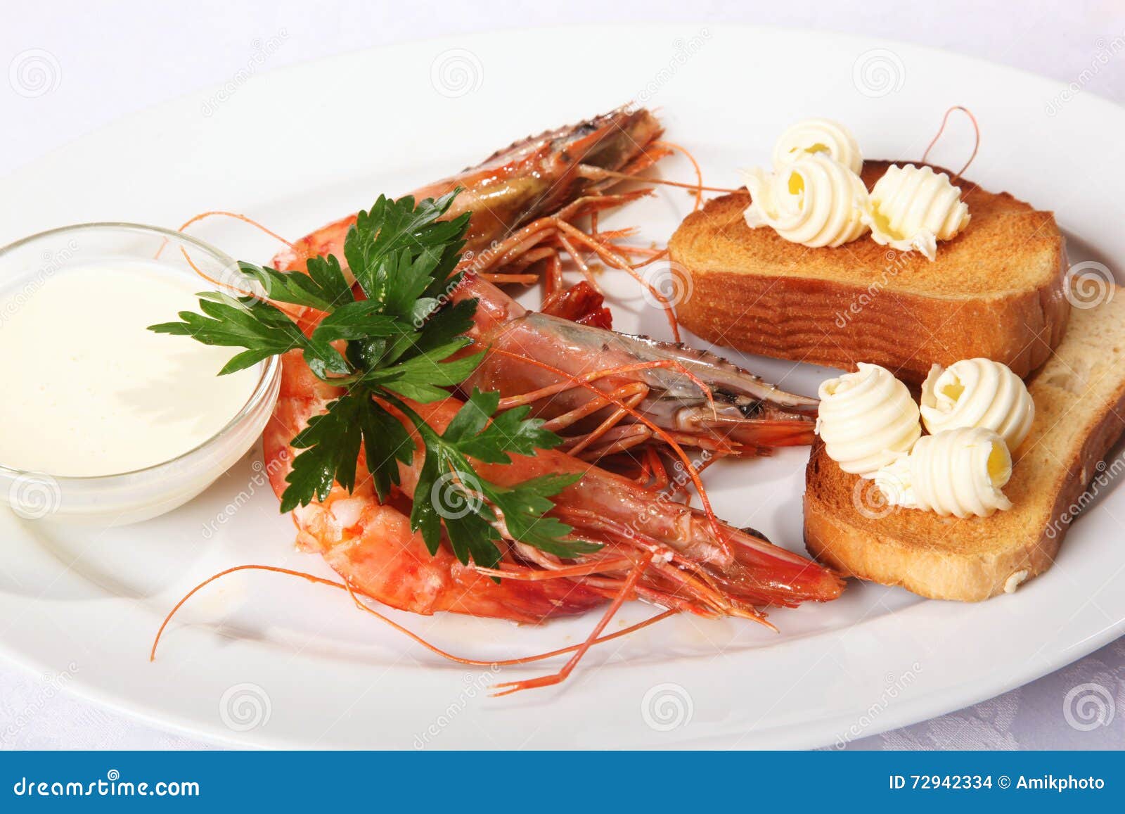 King prawns in dish stock photo. Image of green, horizontal 72942334