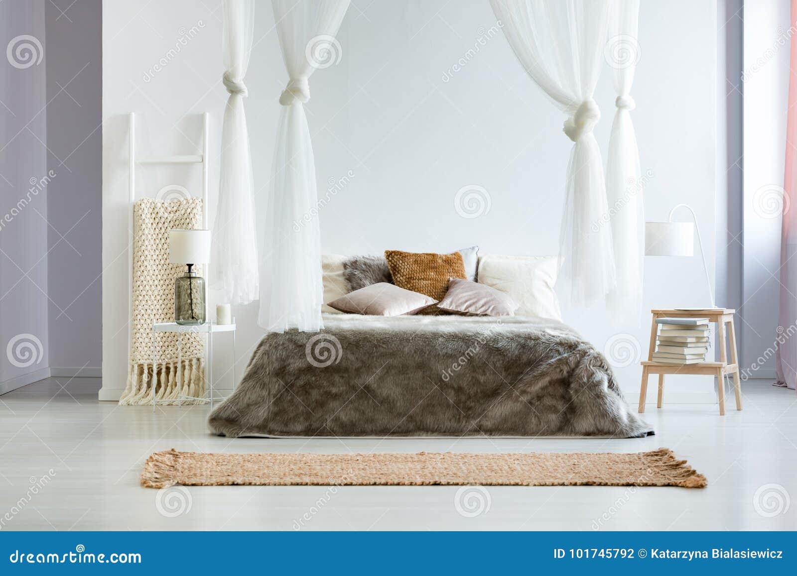 King Size Bed With Fur Coverlet Stock Photo Image Of Blanket