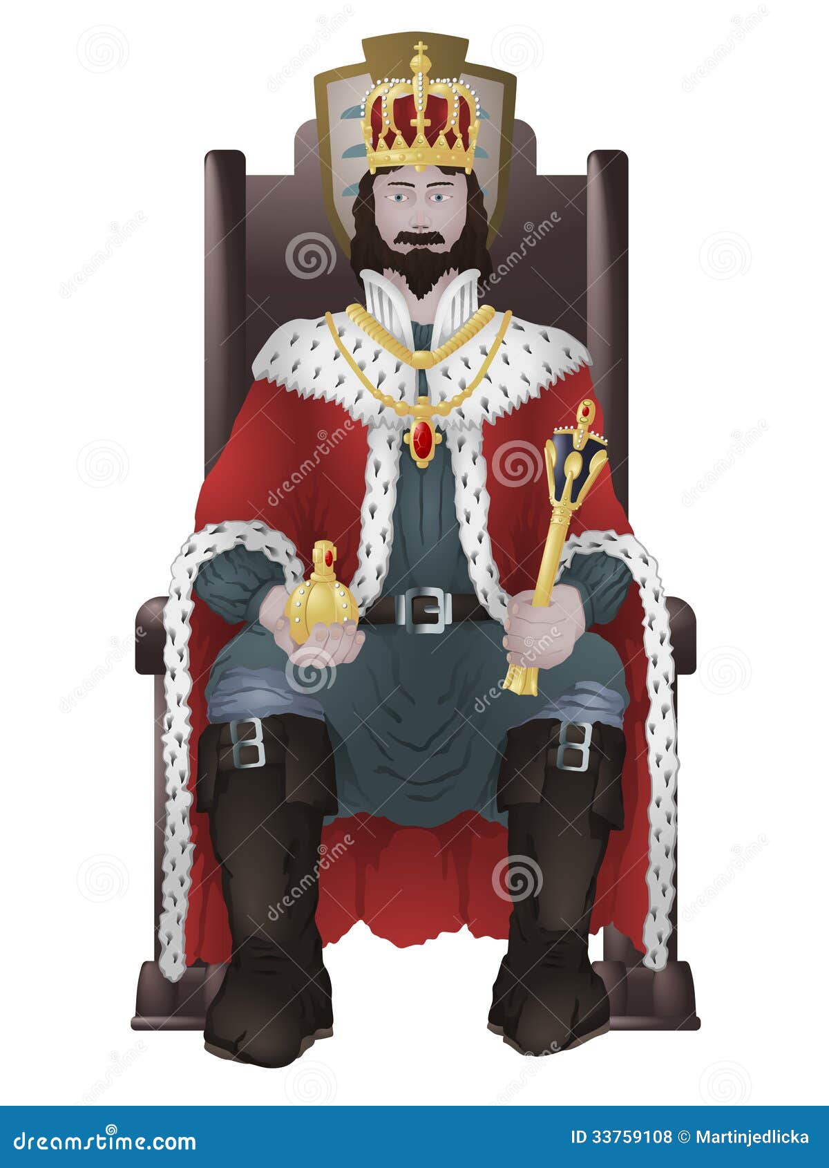 Warrior king sitting on the throne. fantasy scenery. concept art. Stock  Illustration