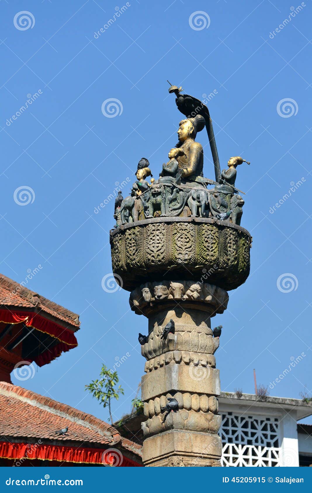 king yoganarendra malla bronze statue in kathmandu, nepal