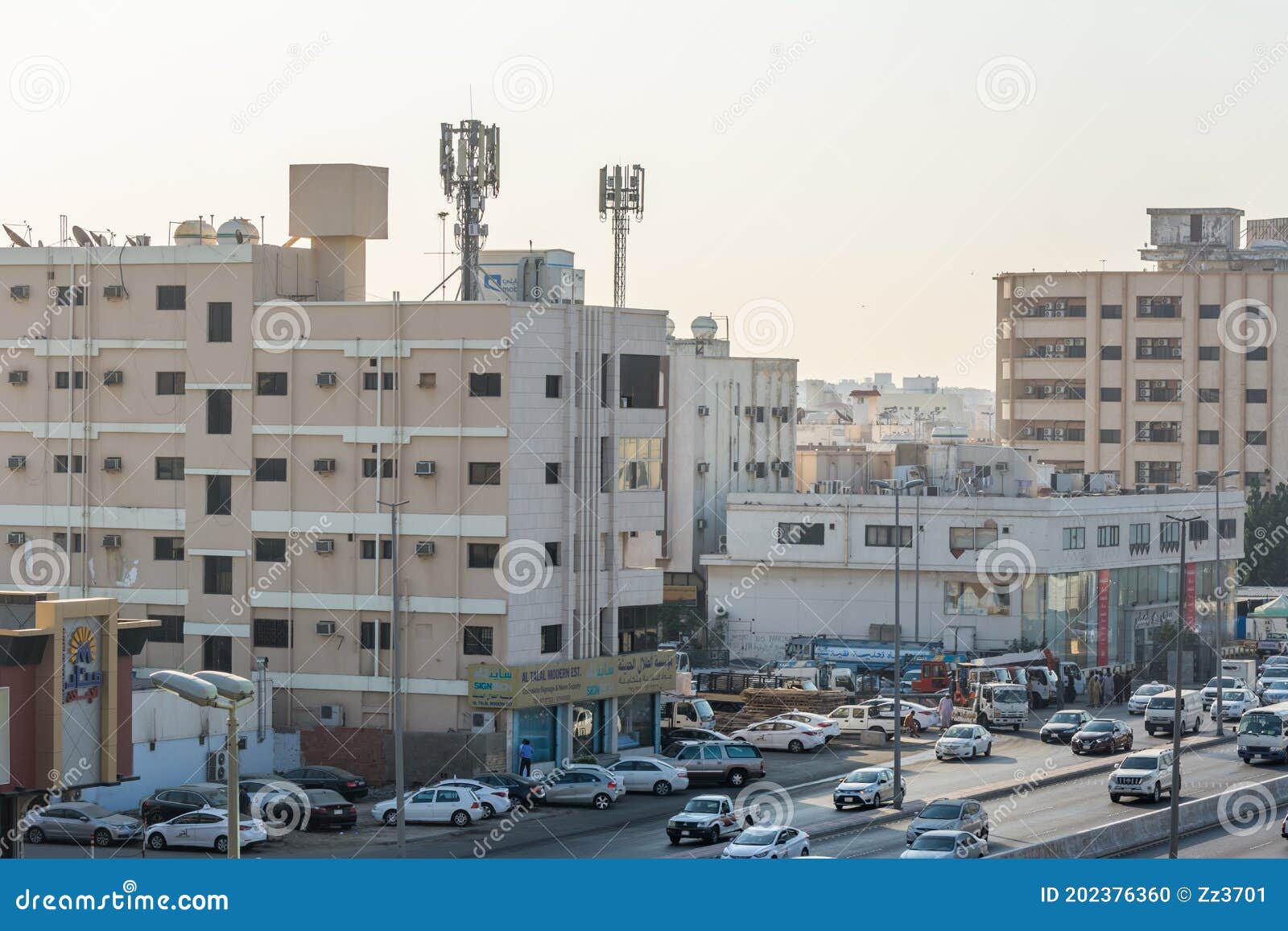 Kingdom of Saudi Arabia with Background of Crowded Traffic Jam, Jeddah, Saudi Arabia Editorial