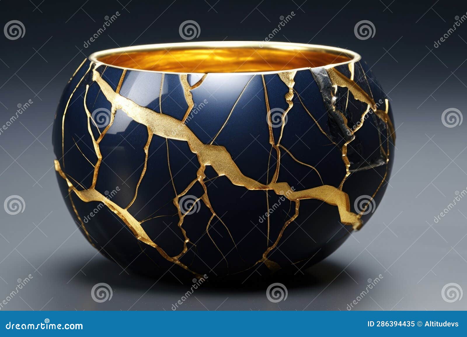 Kintsugi Repaired Broken Pottery with Golden Seams Stock Image Image
