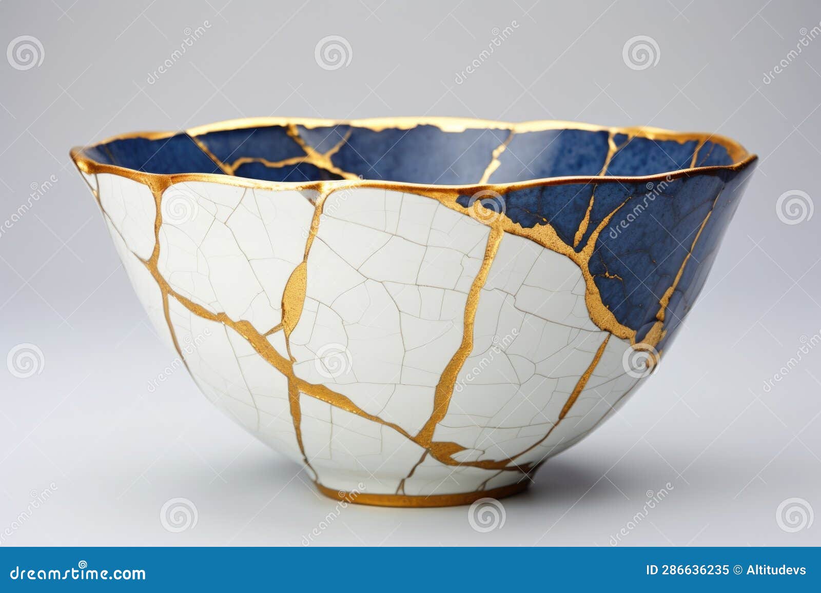 Kintsugi Repaired Ceramic Bowl with Gold Seams Stock Image Image of