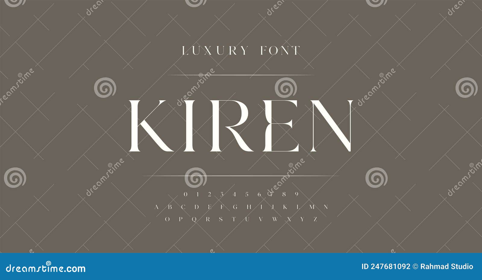 kiren elegant and luxury alphabet letters font and number.