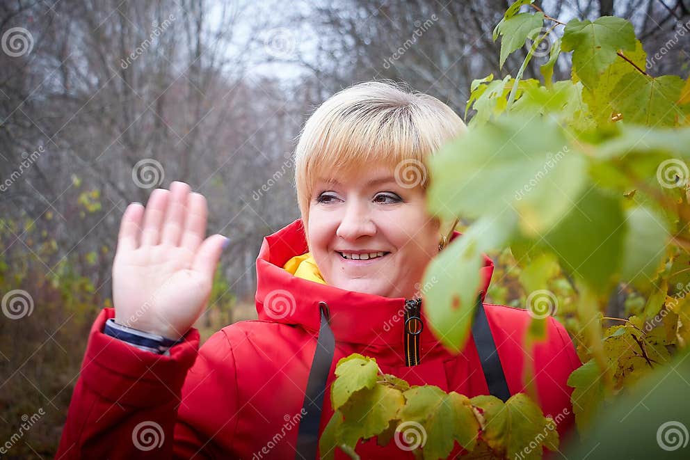 Kirov Russia October 23 2022 Modest Shy Blonde Adult Woman With A Short Hairstyle Poses For