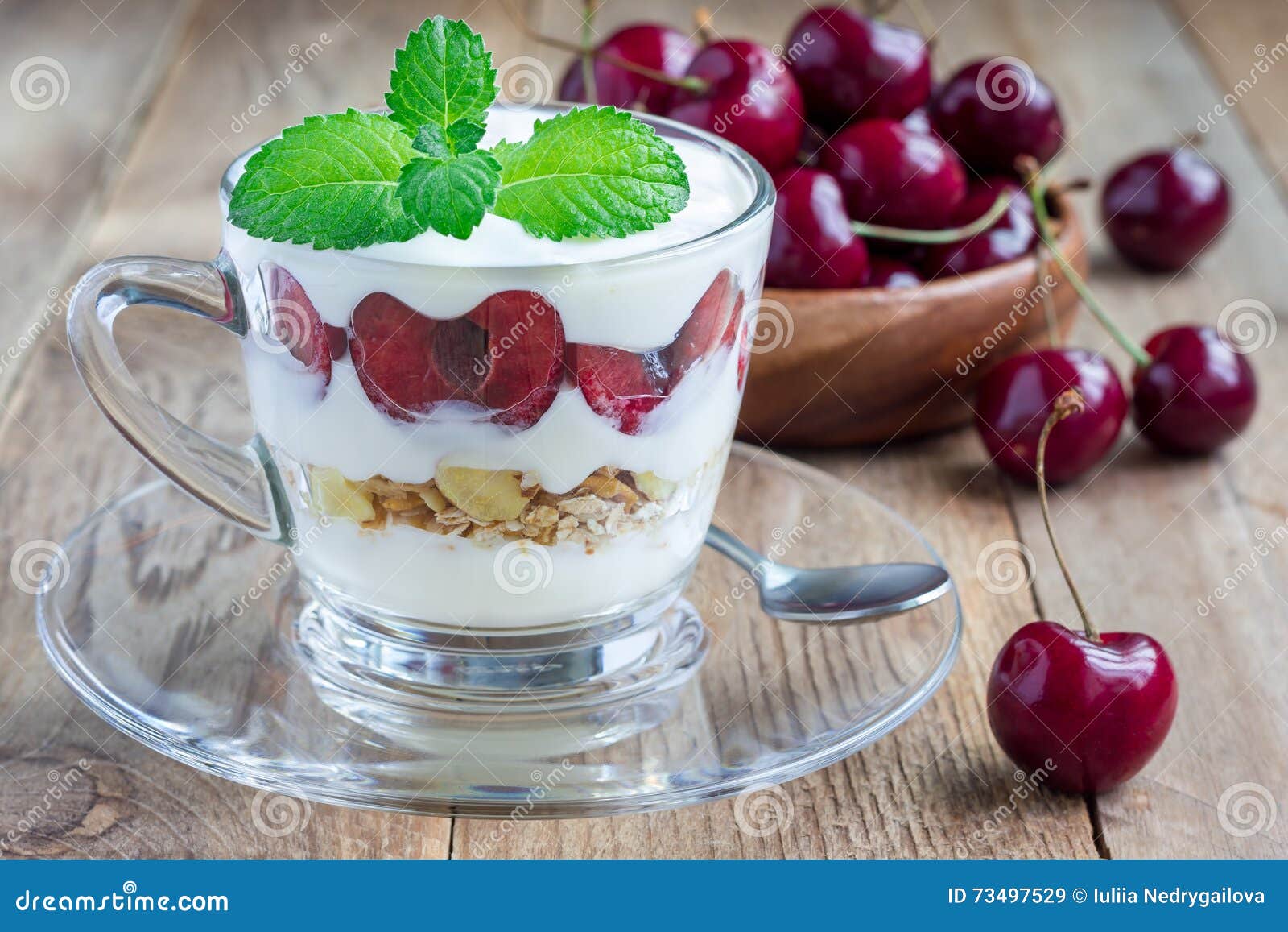 Kirsch-, Muesli Und Jogurtnachtisch Im Glas, Verrine, Horizontal ...