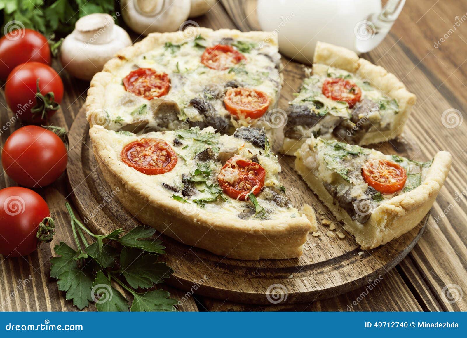 Kish with Mushrooms and Cherry Tomatoes Stock Photo Image of french