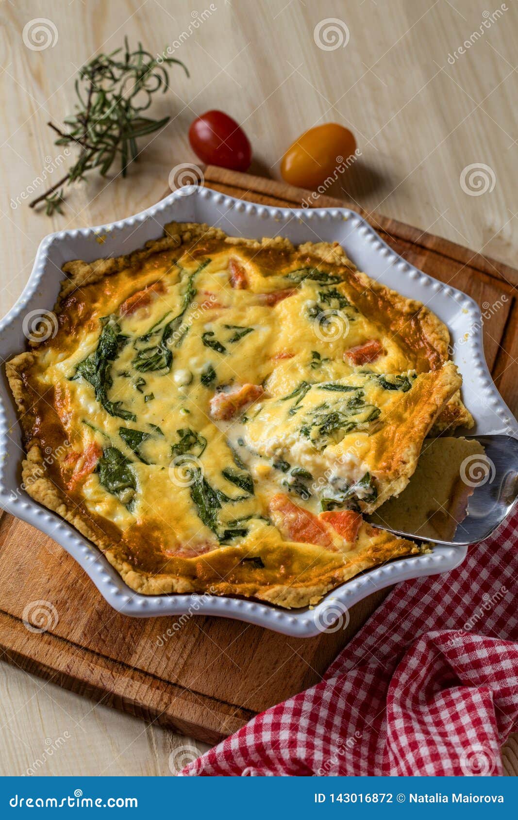 Quiche with Salmon, Spinach and Cream Cheese Sauce Stock Photo - Image ...