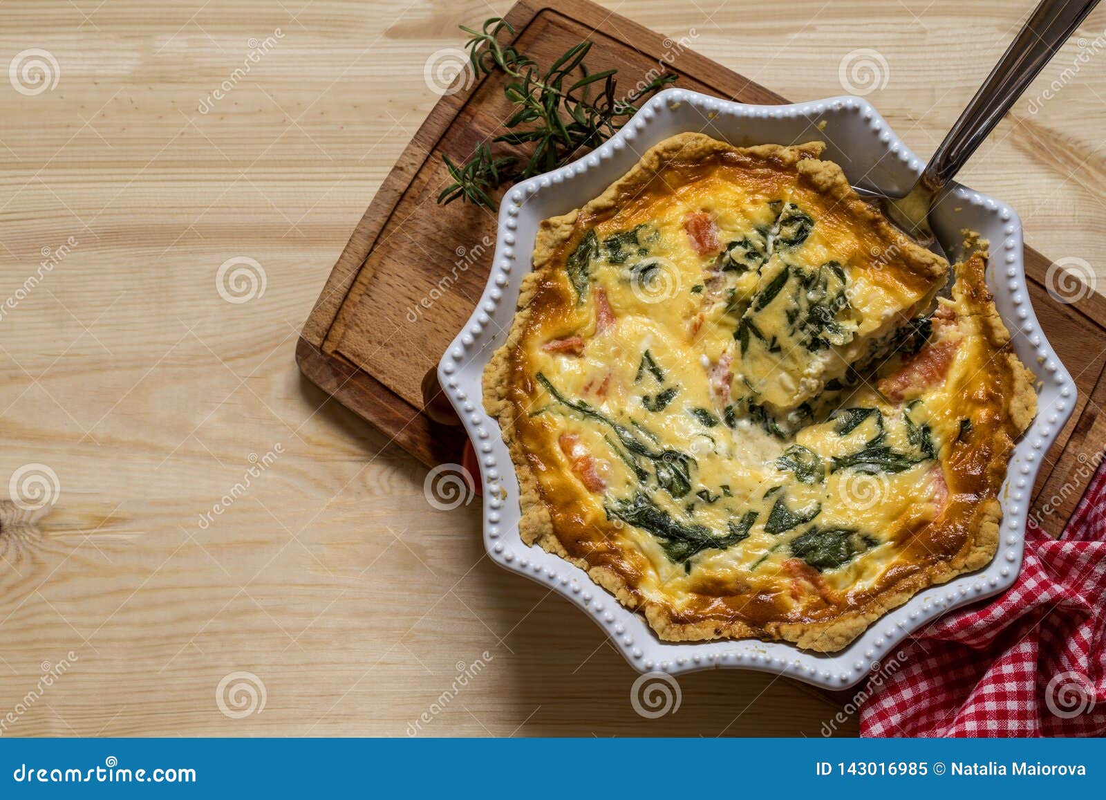 Quiche with Salmon, Spinach and Cream Cheese Sauce Stock Image Image