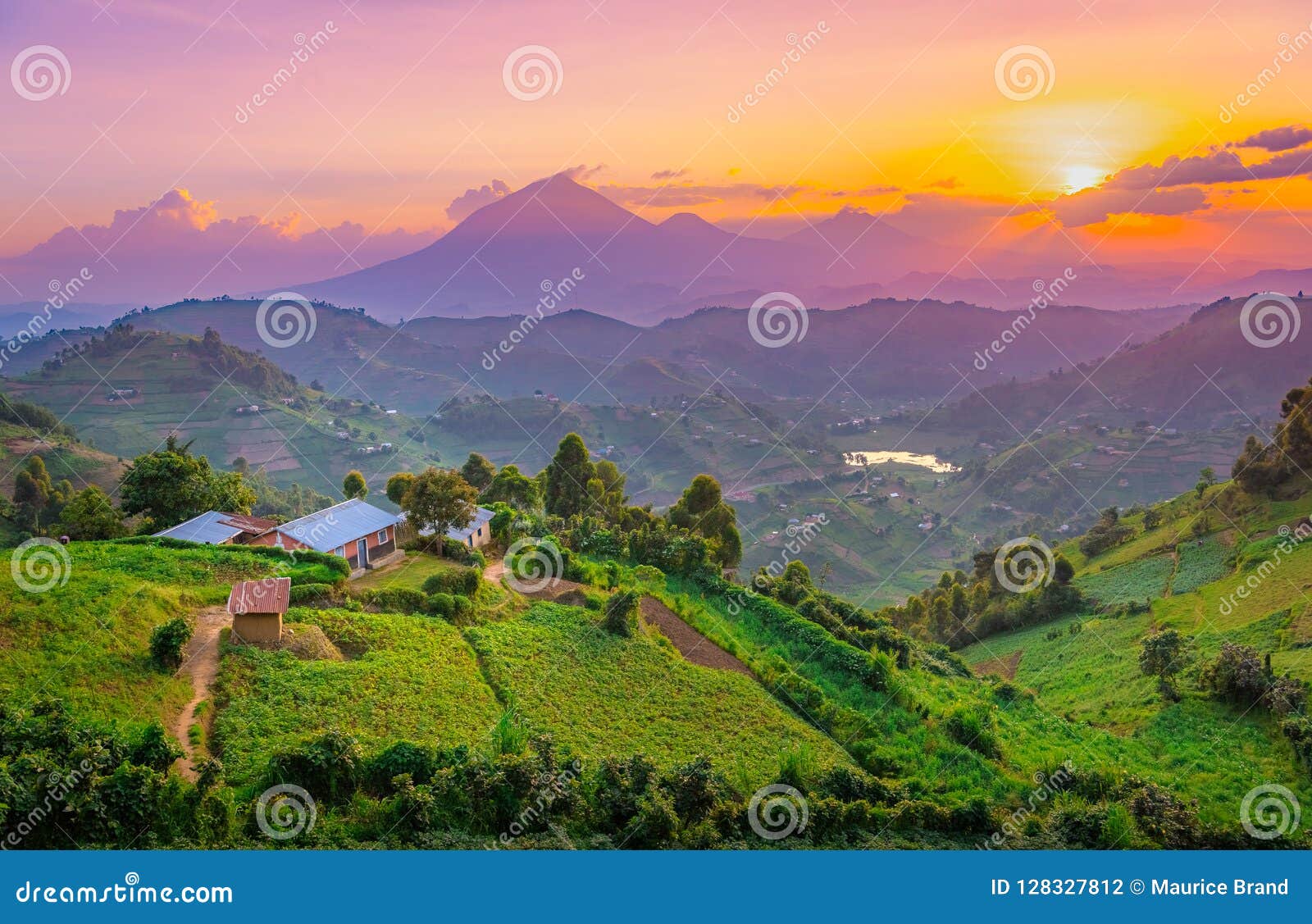 kisoro uganda beautiful sunset over mountains and hills